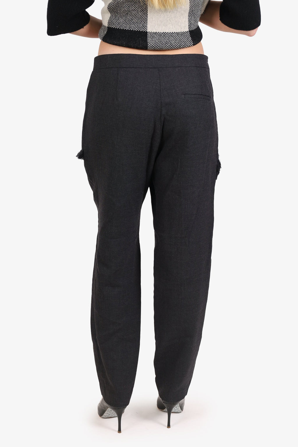 3.1 Phillip Lim Grey Wool Frayed Overlay Panel Pants Size 8