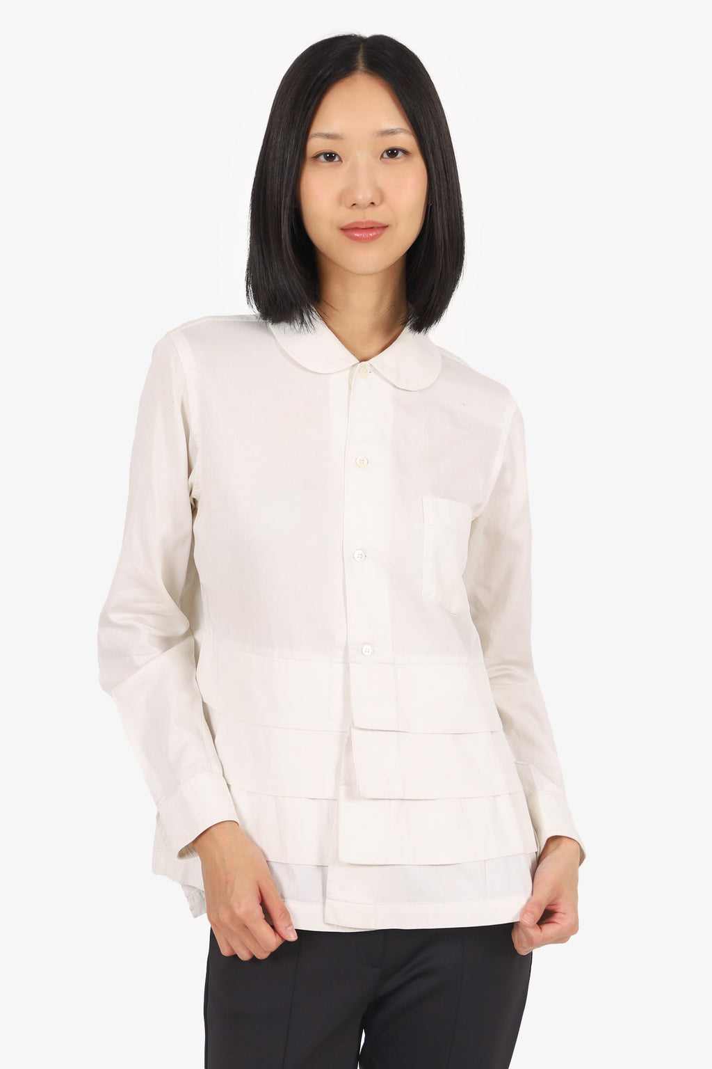 Comme De Garcon White Tiered Button Up Shirt Size M