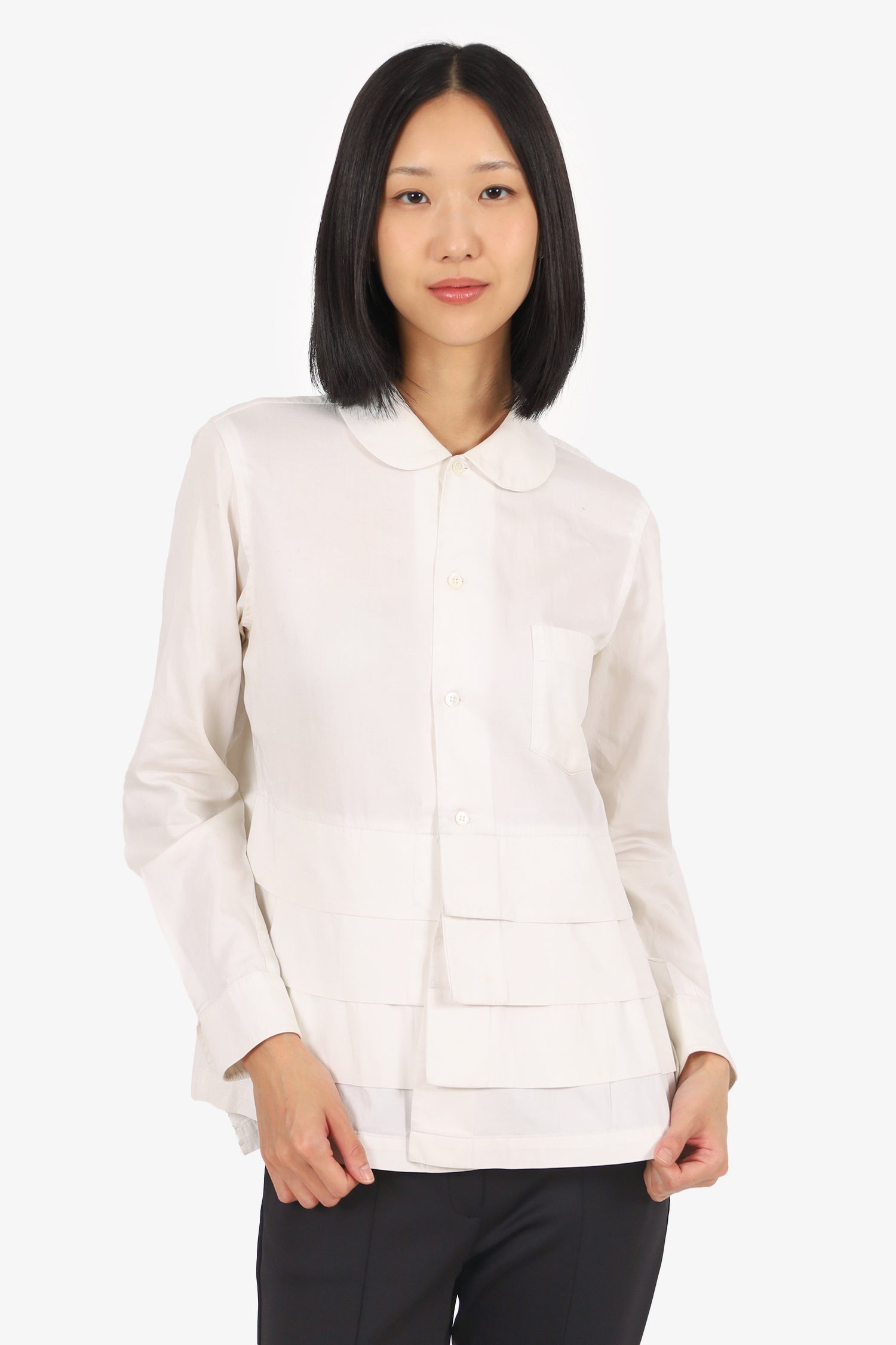Comme De Garcon White Tiered Button Up Shirt Size M
