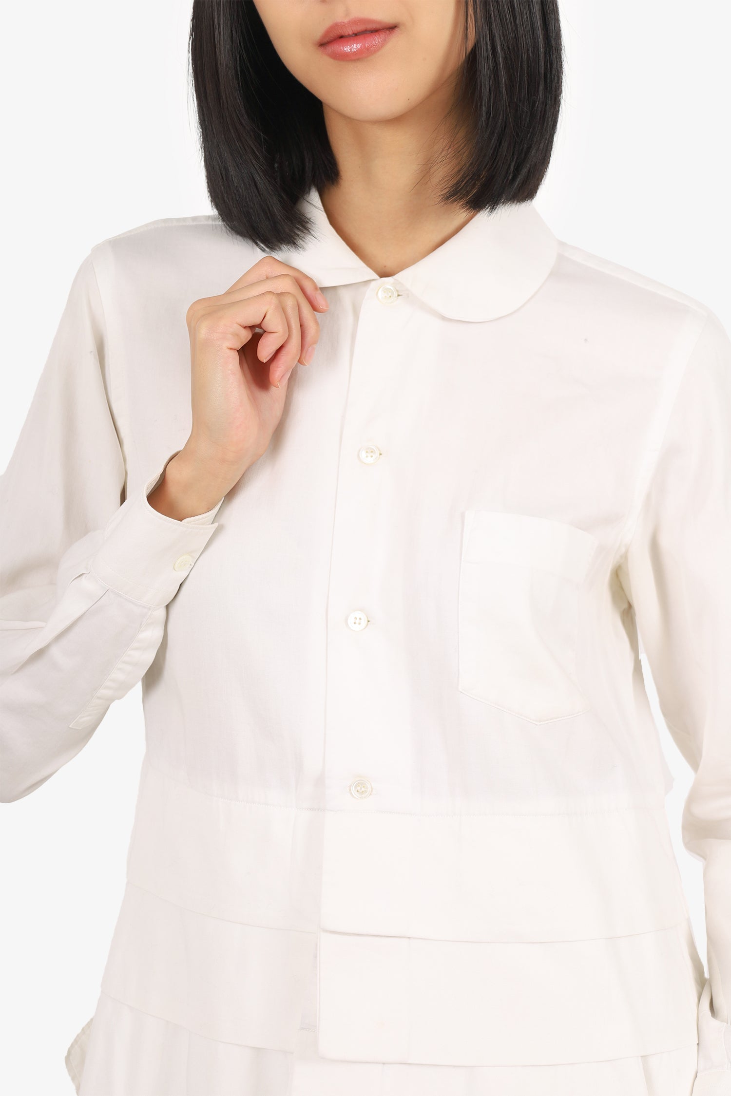 Comme De Garcon White Tiered Button Up Shirt Size M