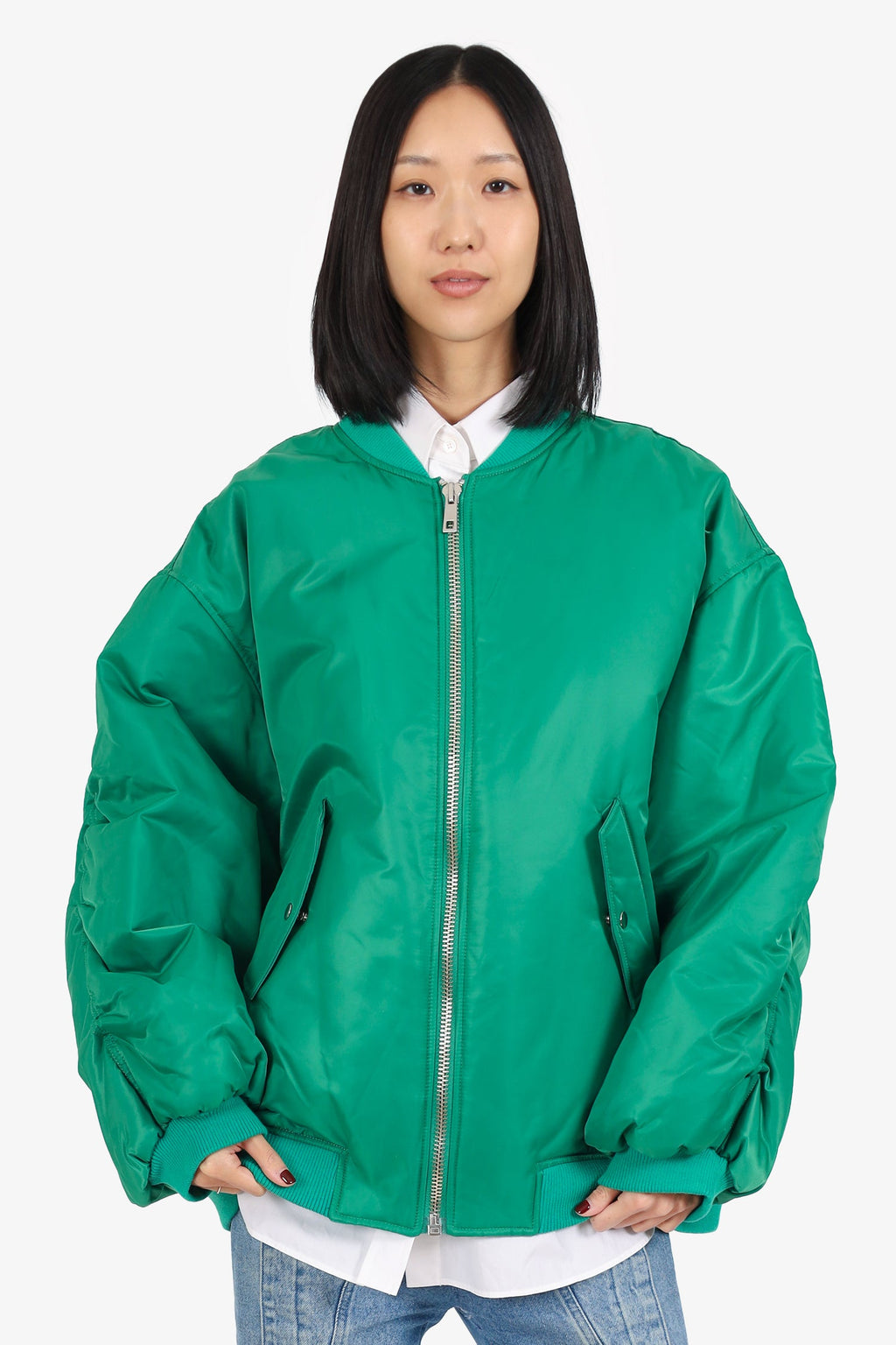 The Frankie Shop Green Nylon 'Astra Technical' Bomber Jacket Size M/L