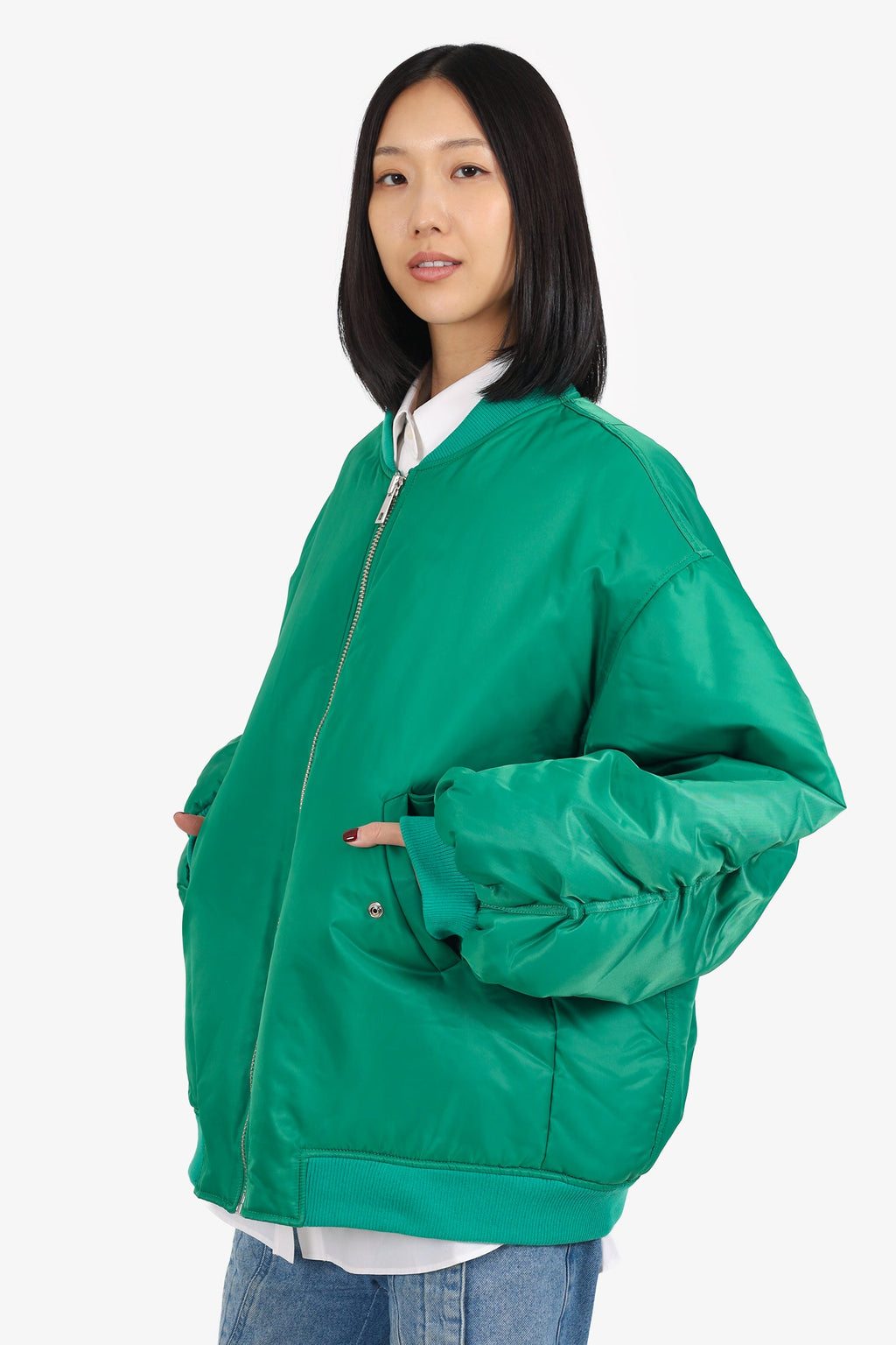 The Frankie Shop Green Nylon 'Astra Technical' Bomber Jacket Size M/L