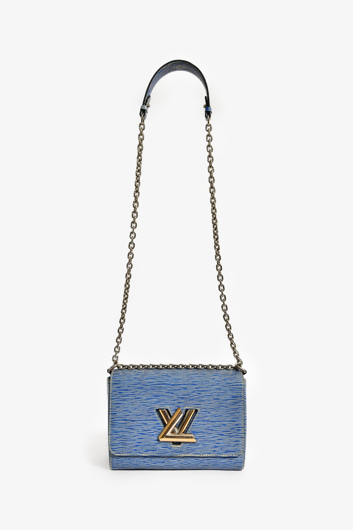 Louis Vuitton 2015 Blue Denim Epi Leather 'Twist' MM Shoulder Bag