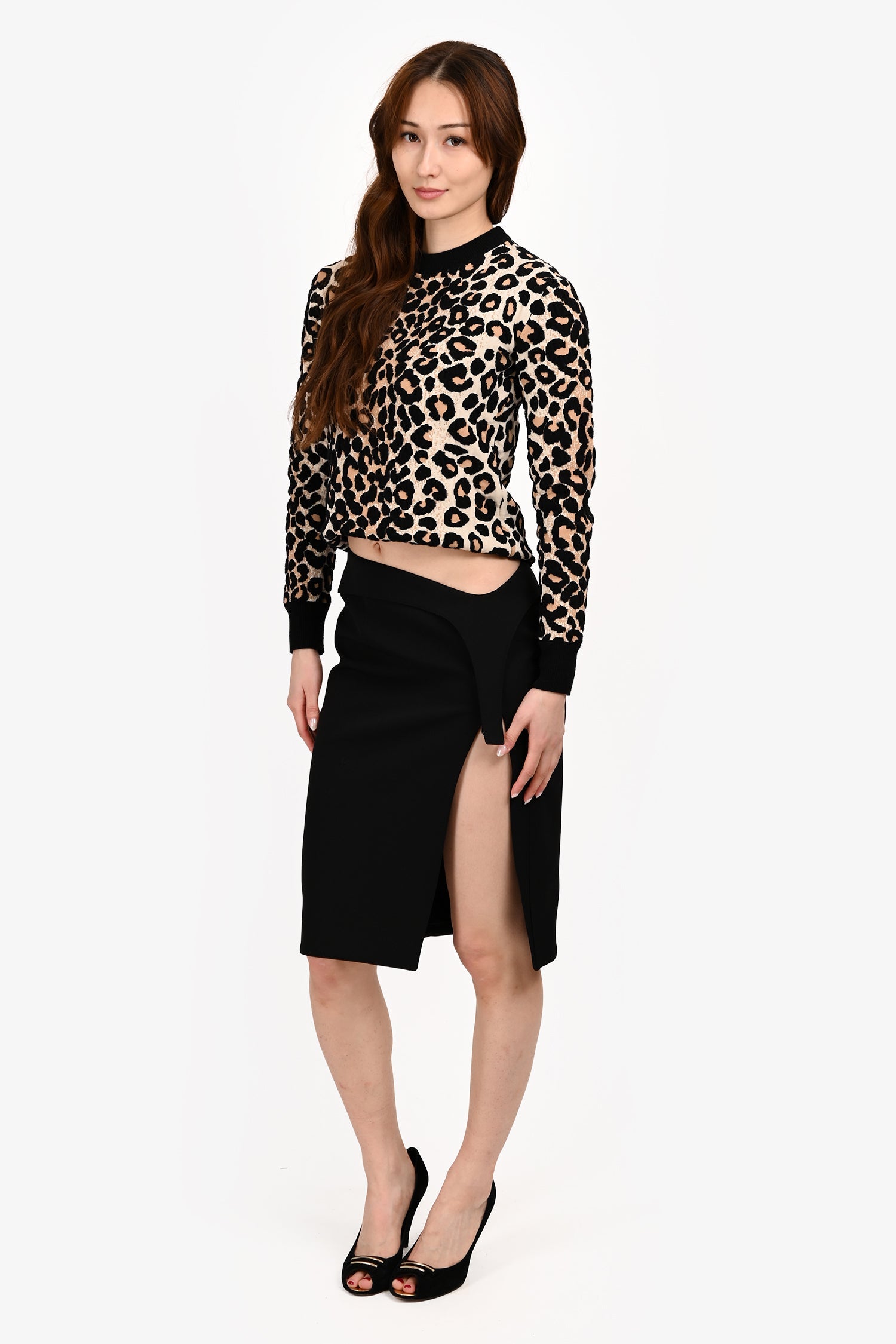 Mugler Black Knee-Length Pencil Skirt With Slit Size 34