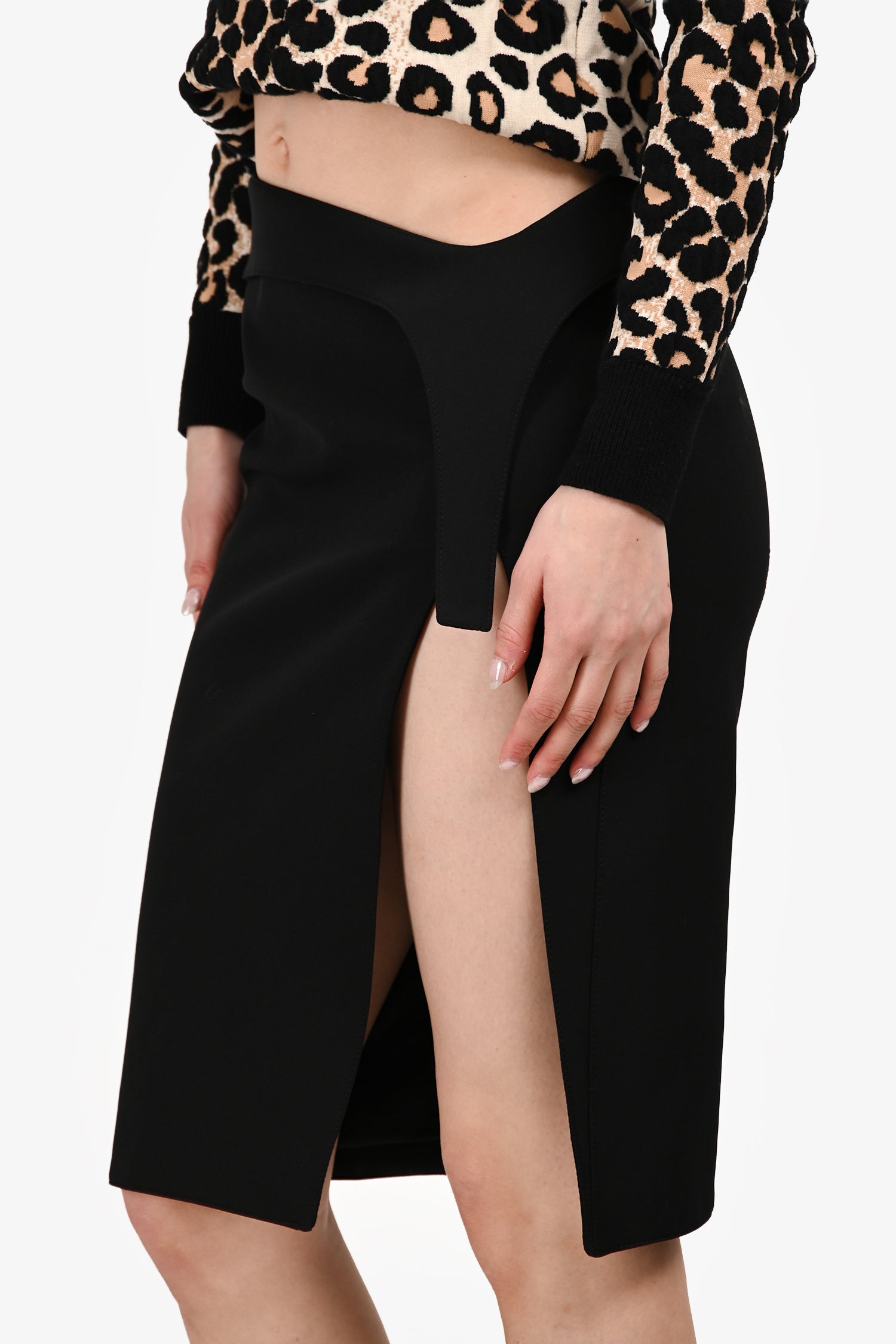 Mugler Black Knee-Length Pencil Skirt With Slit Size 34