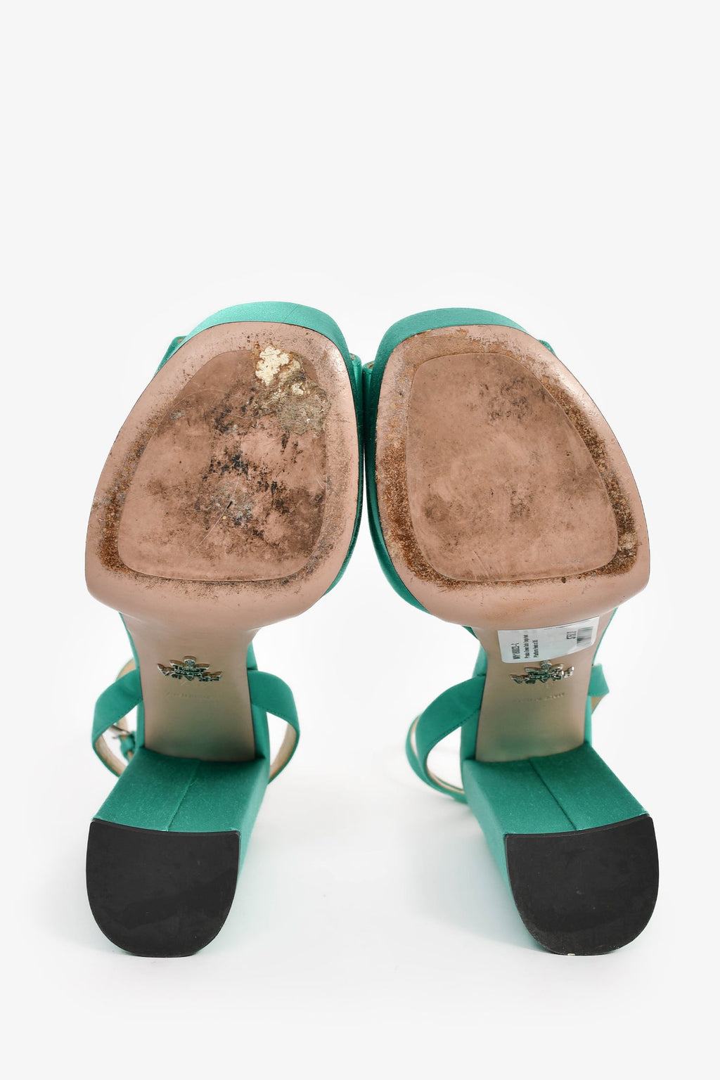 Prada Green Satin Triangle Heeled Platform Heels Size 38.5