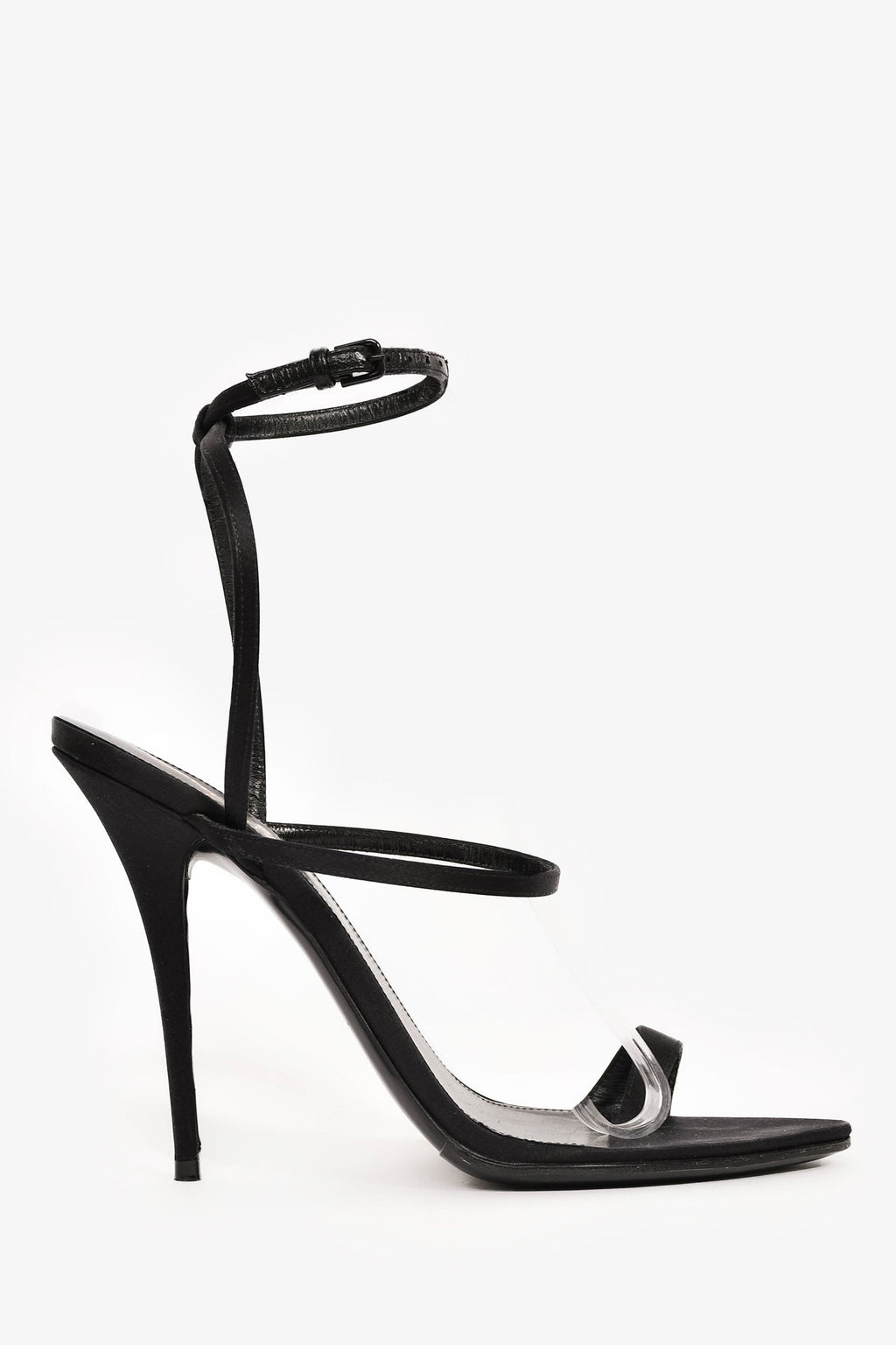 Saint Laurent Black Satin Strappy Pointed Heels Size 37.5
