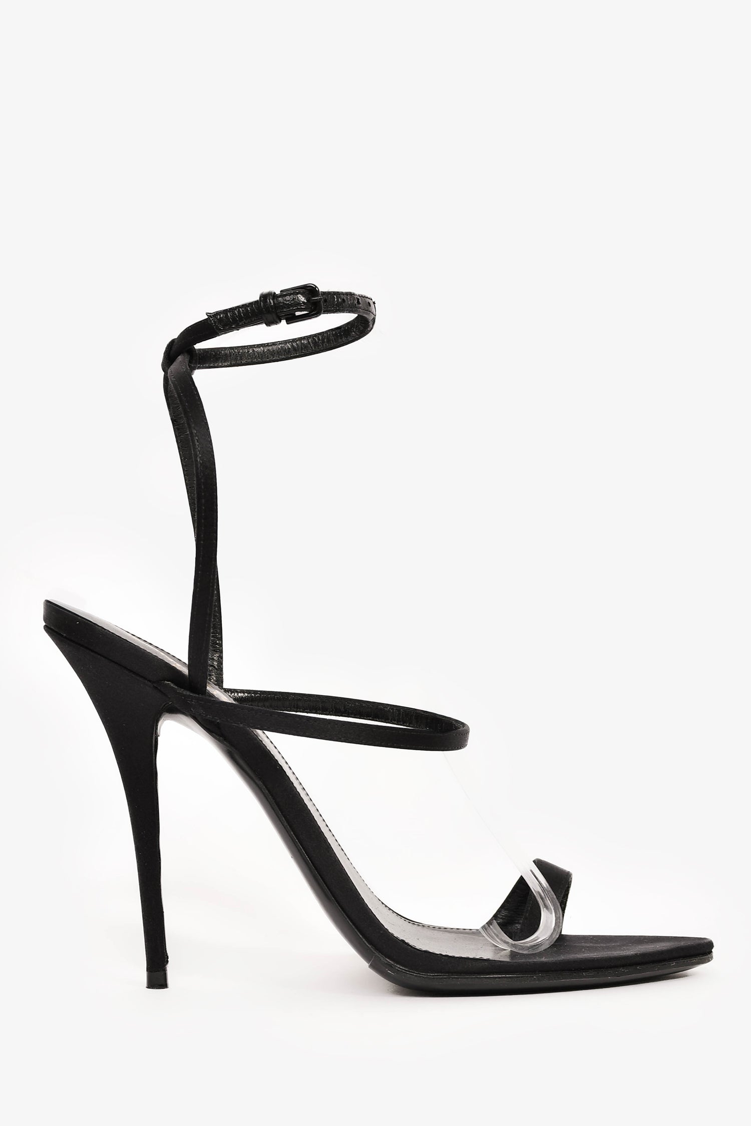 Saint Laurent Black Satin Strappy Pointed Heels Size 37.5