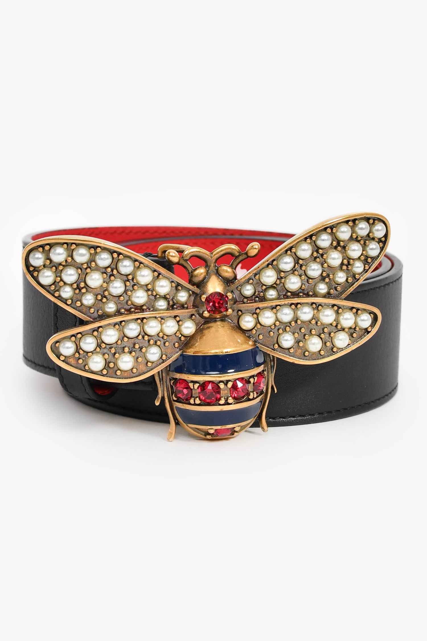 Gucci Black Leather Jewel Bee 'Sylvie ' Belt Size 110