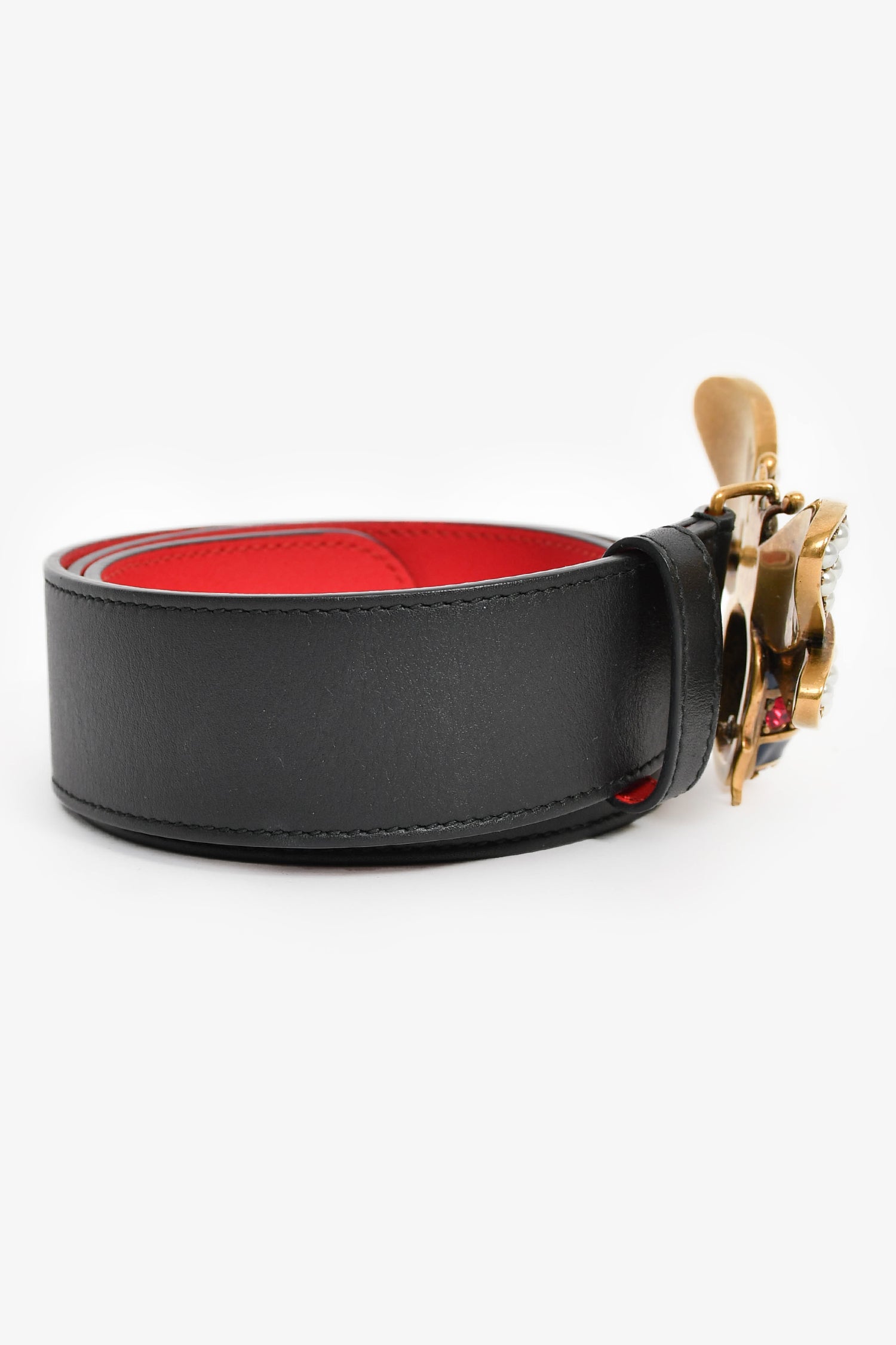 Gucci Black Leather Jewel Bee 'Sylvie ' Belt Size 110