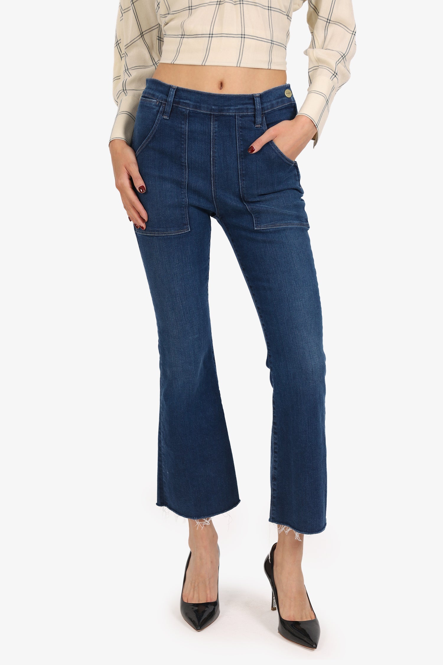 Frame Blue Denim Pocket Front Flared Jeans Size 27