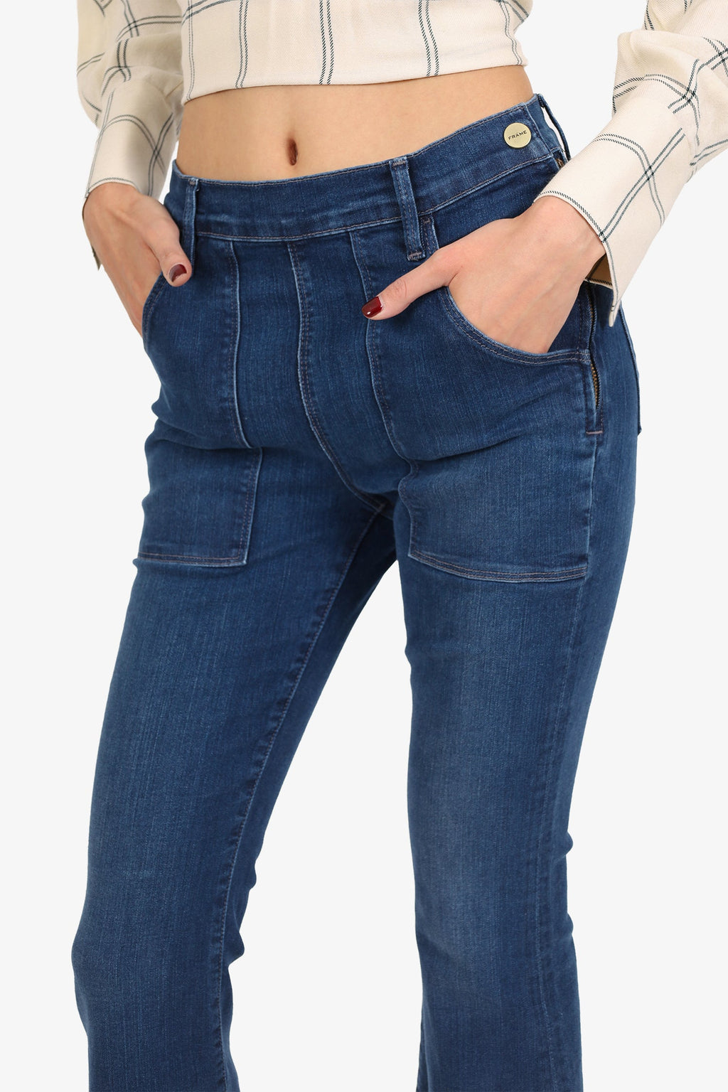 Frame Blue Denim Pocket Front Flared Jeans Size 27