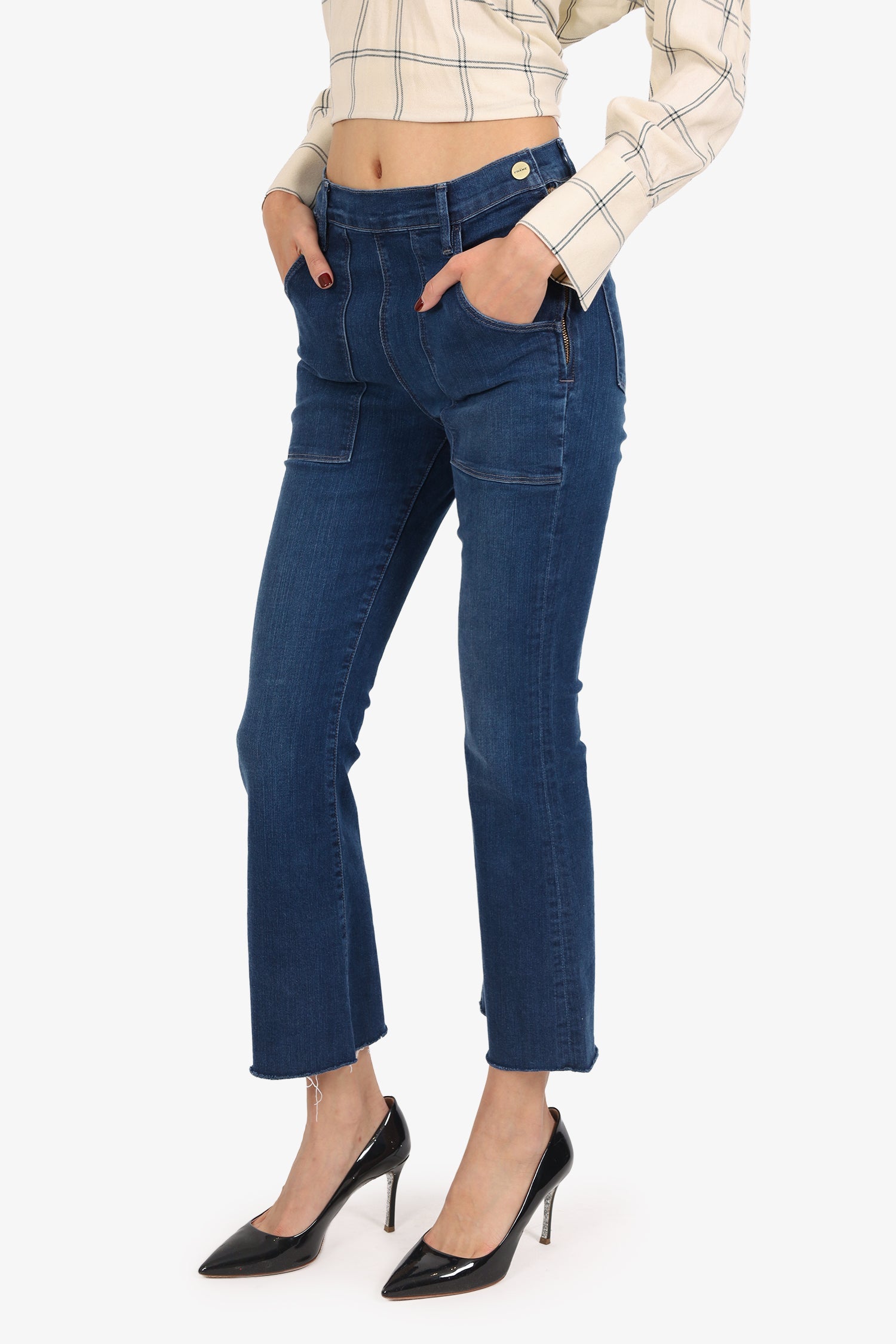 Frame Blue Denim Pocket Front Flared Jeans Size 27