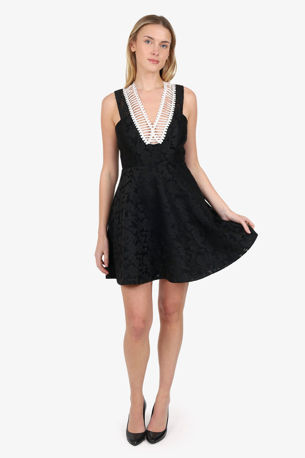 Sandro Black Rhythm Embroidered Mesh Mini Dress Size 2