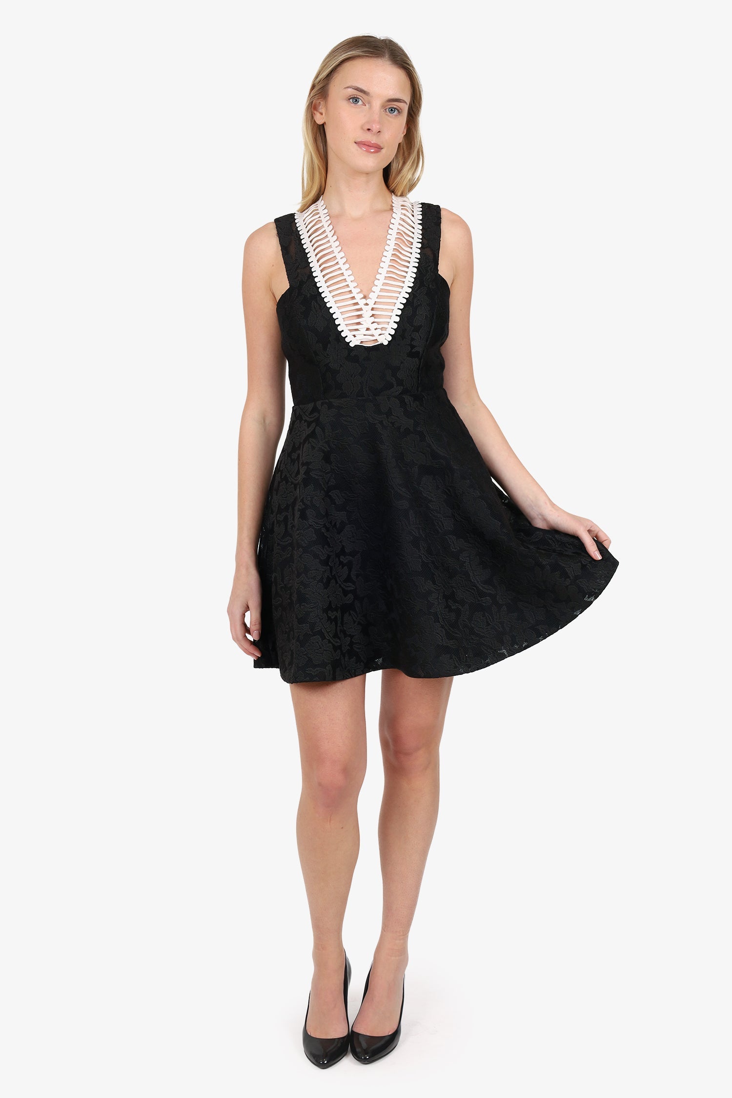 Sandro Black Rhythm Embroidered Mesh Mini Dress Size 2