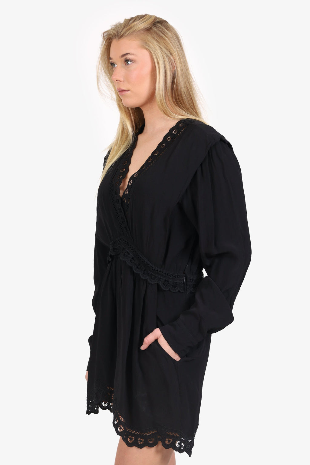 Marant Etoile Black Felie Lace-Trimmed Mini Dress Size 40
