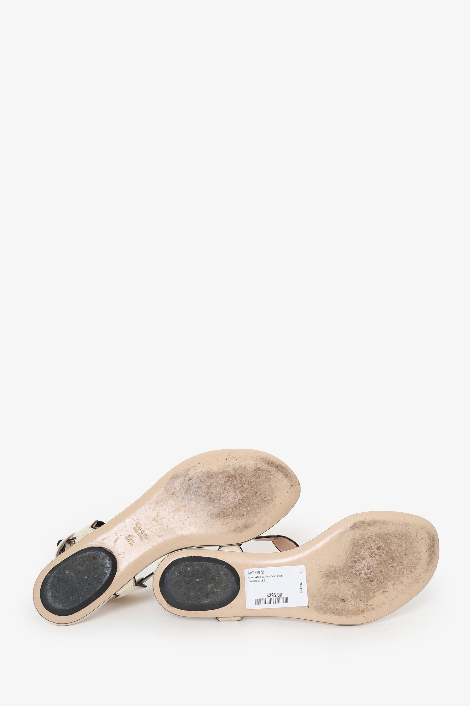 Gucci White Leather Pearl Detail Sandals Size 38.5