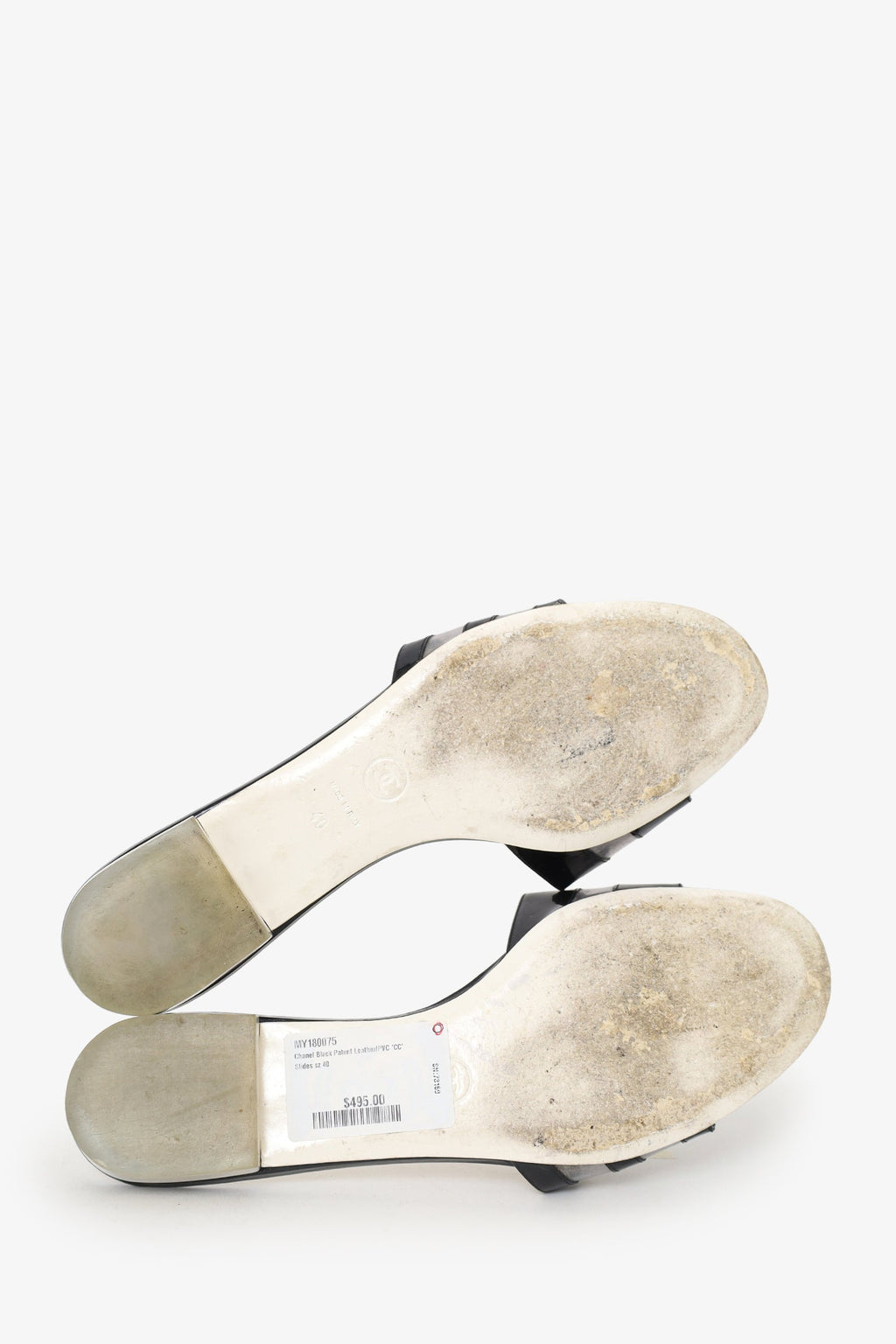 Pre-Loved Chanel™ Black Patent Leather/PVC 'CC' Slides Size 40