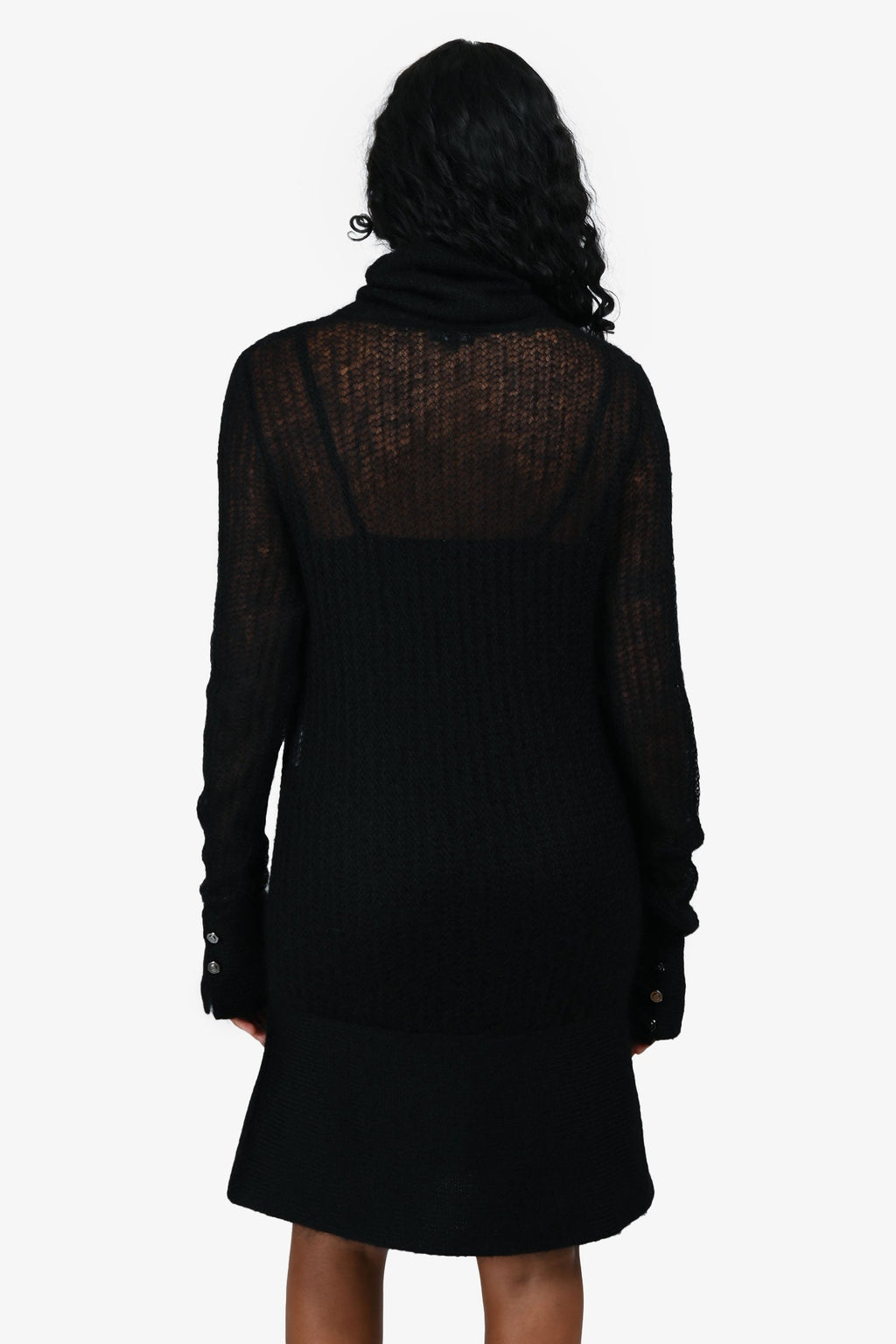 Pre-Loved Chanel™ Black Mohair Long Sleeve Turtleneck Mid Length Sweater Dress Size 38