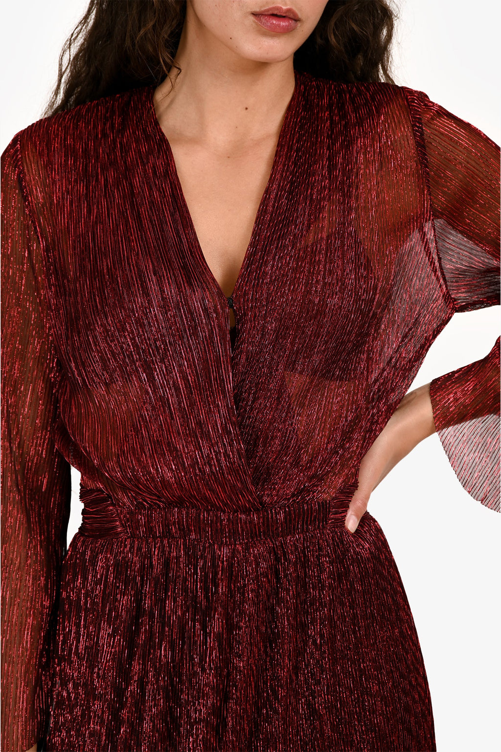 Ba&sh Red Metallic Long Sleeve Maxi 'Jolie' Dress Size 0