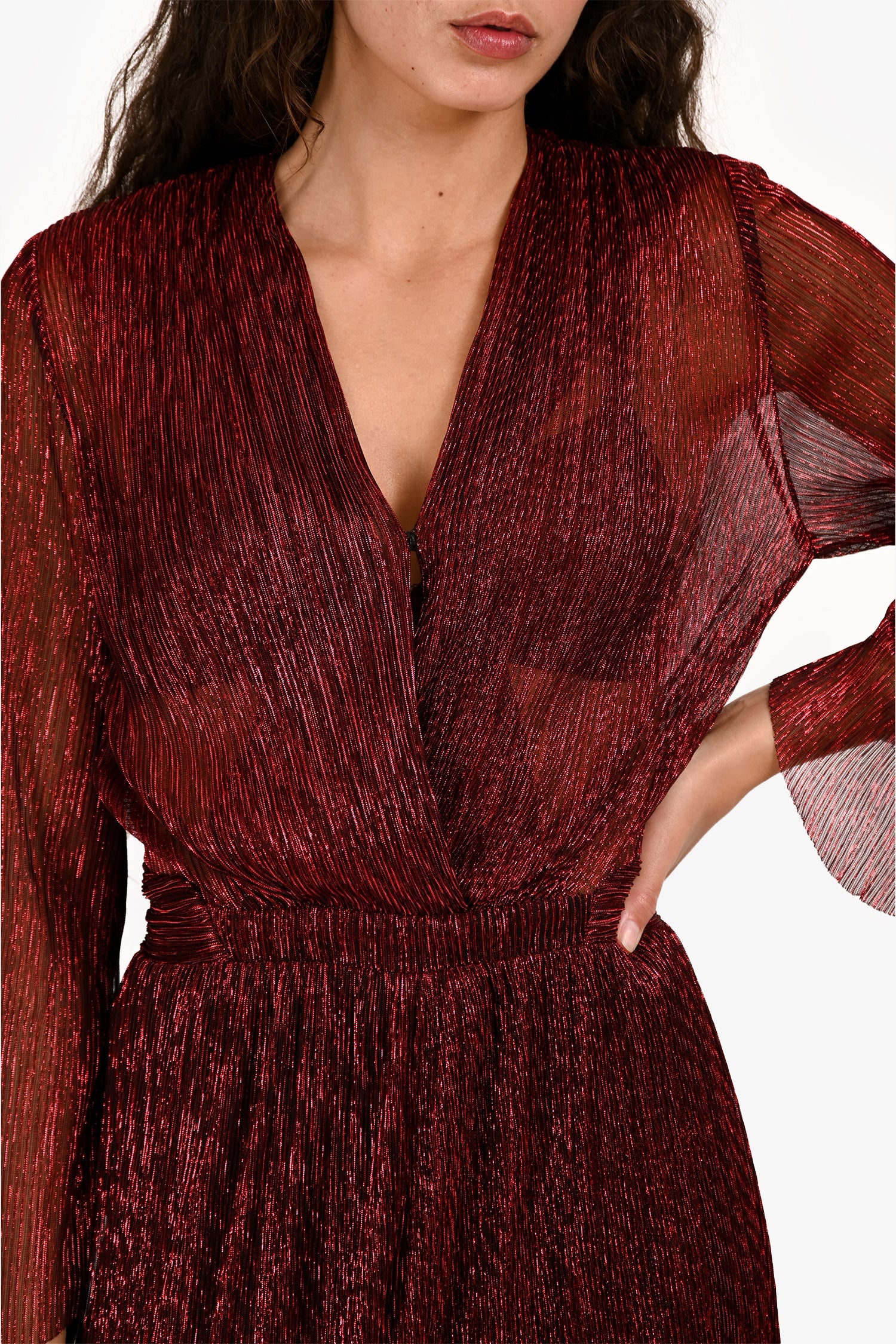 Ba&sh Red Metallic Long Sleeve Maxi 'Jolie' Dress Size 0