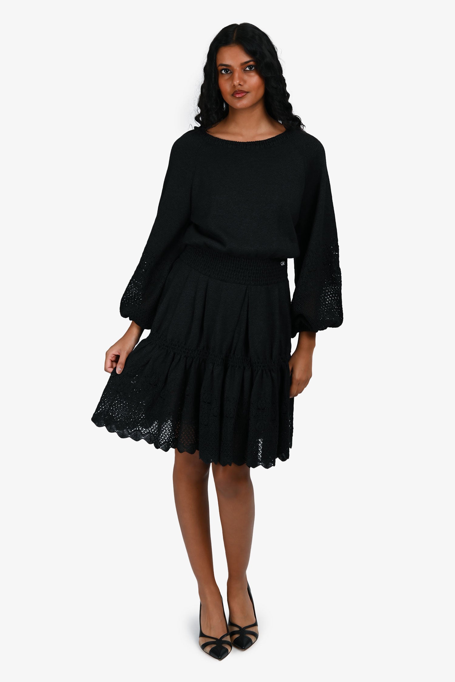 Pre-Loved Chanel™ Grey Knit Long Sleeve Midi Dress Size 36