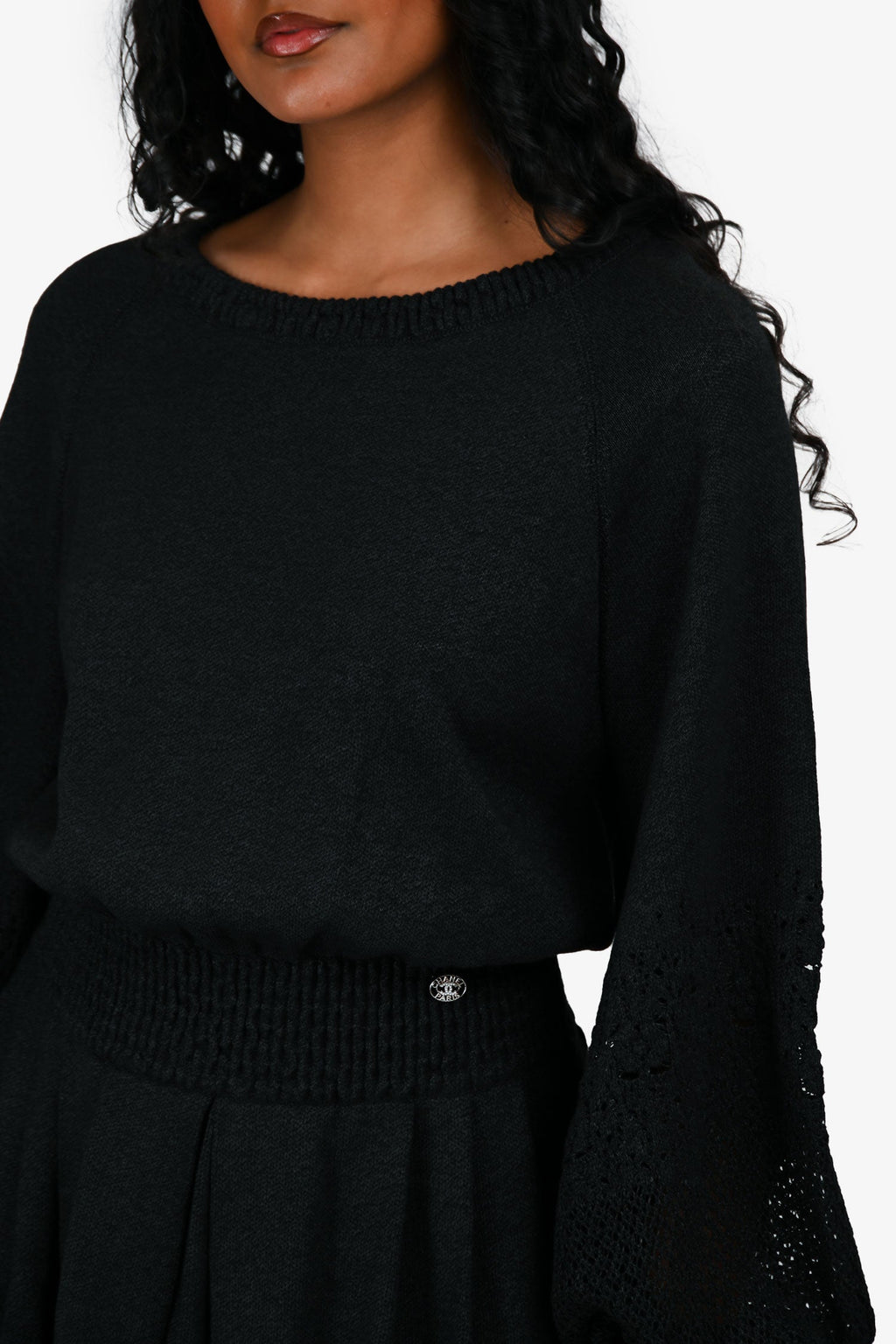 Pre-Loved Chanel™ Grey Knit Long Sleeve Midi Dress Size 36