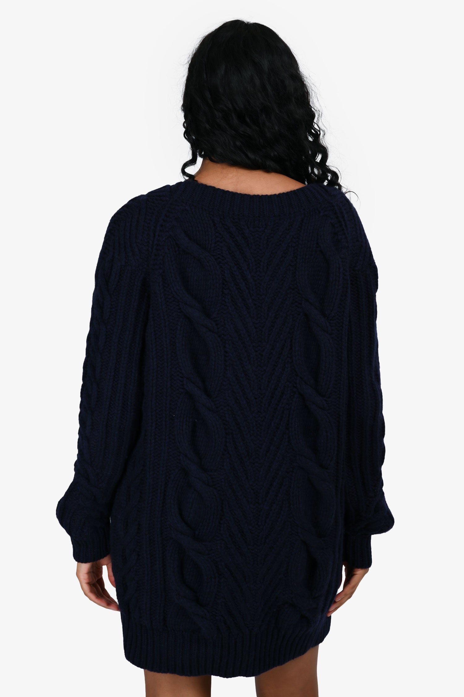 Pre-Loved Chanel™ 2018 Runway Navy Wool/Cashmere Cable Knit 'Anchor' Sweater Dress Size 34