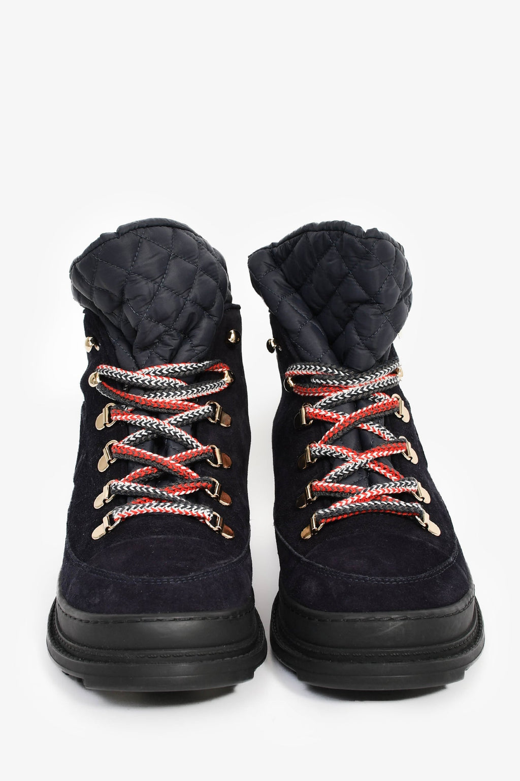 Pre-Loved Chanel™ 2020 Navy Suede Nylon Quilted 'Convertible Spike' Snow Boots Size 36.5