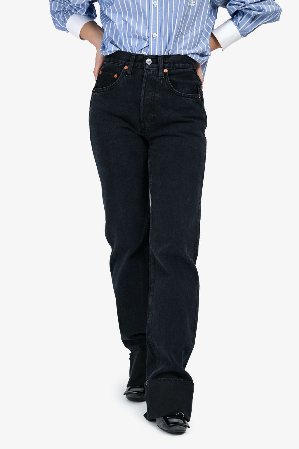 Re/Done Dark Wash Denim High Rise Straight Jeans Size 23