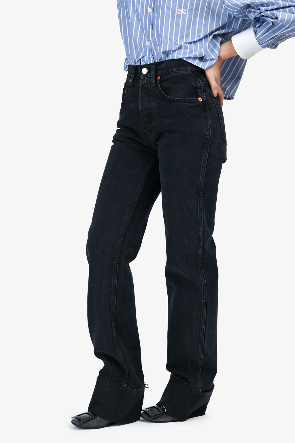 Re/Done Dark Wash Denim High Rise Straight Jeans Size 23