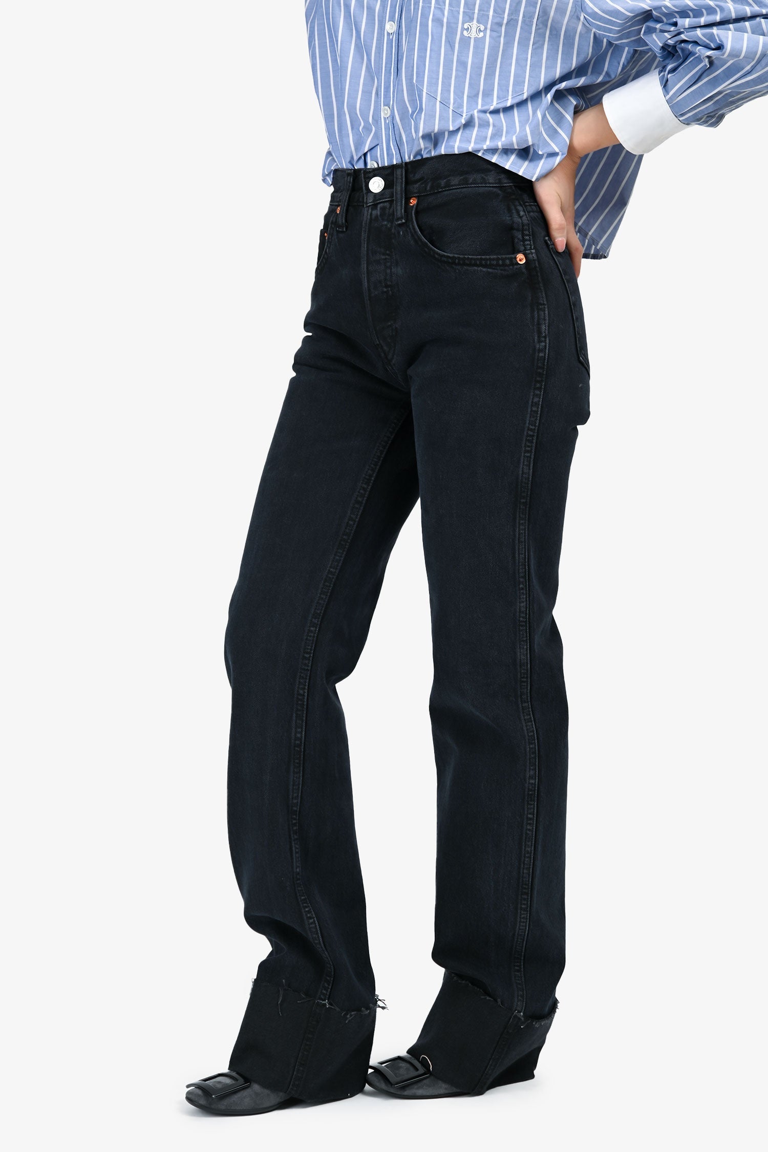 Re/Done Dark Wash Denim High Rise Straight Jeans Size 23