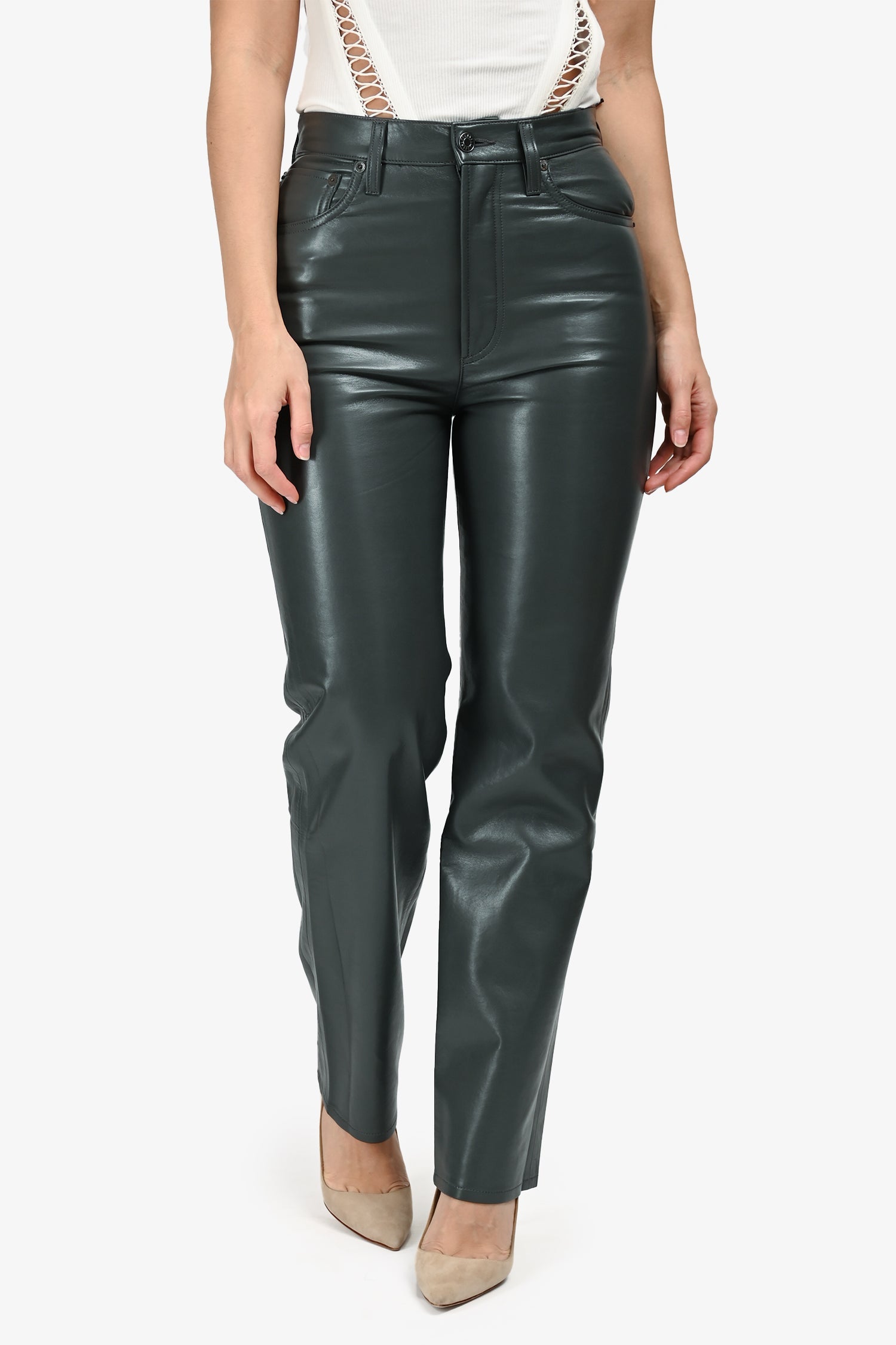 Agolde Grey Recycled Leather '90's Pinch Waist' Pants Size 26