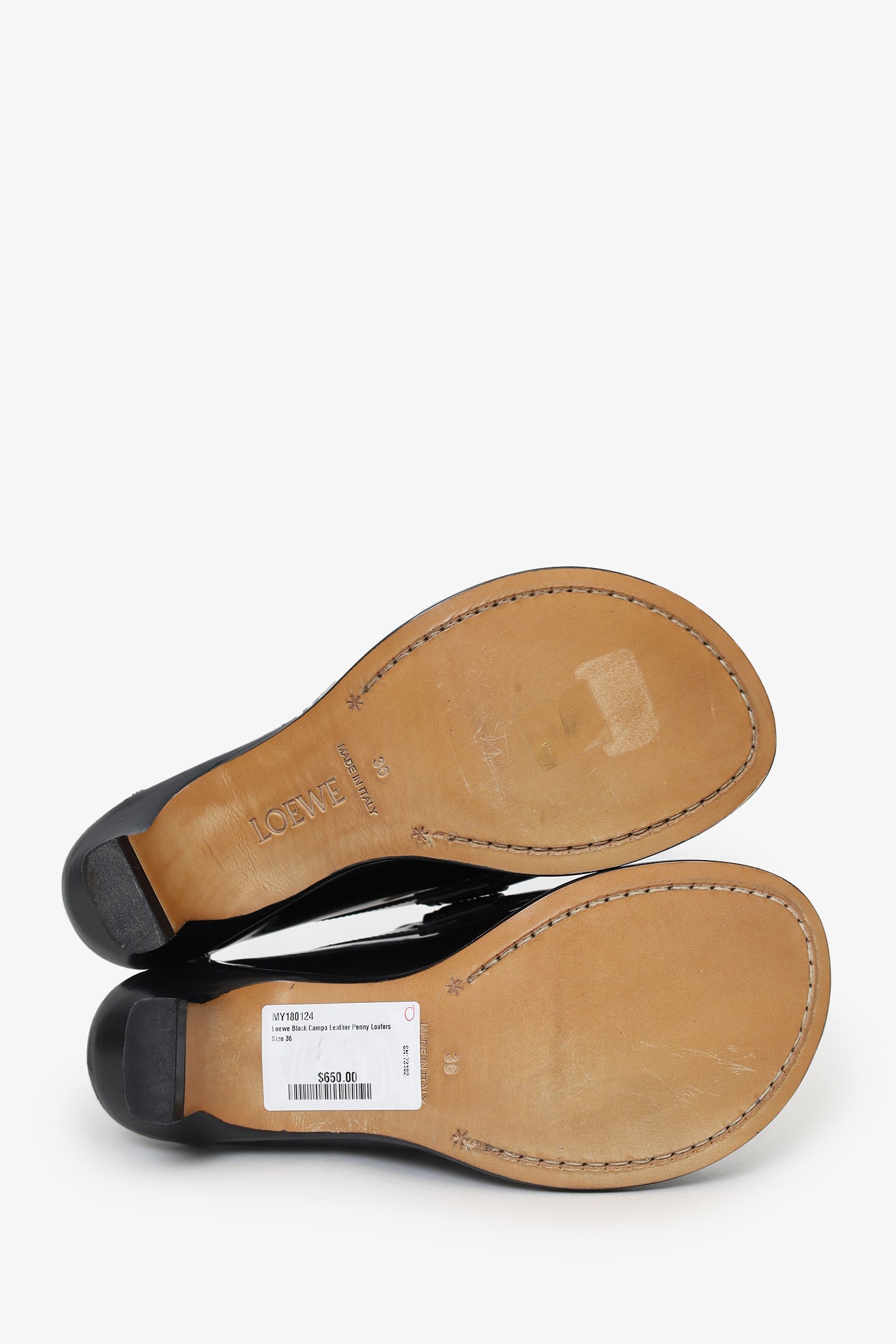 Loewe Black Campo Leather Penny Loafers Size 36