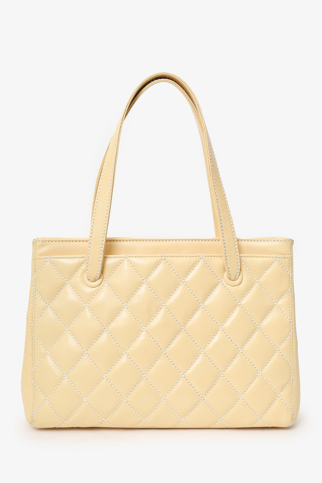 Pre-Loved Chanel™ 2004-05 Beige Leather Wild Stitch Surpique Tote Bag