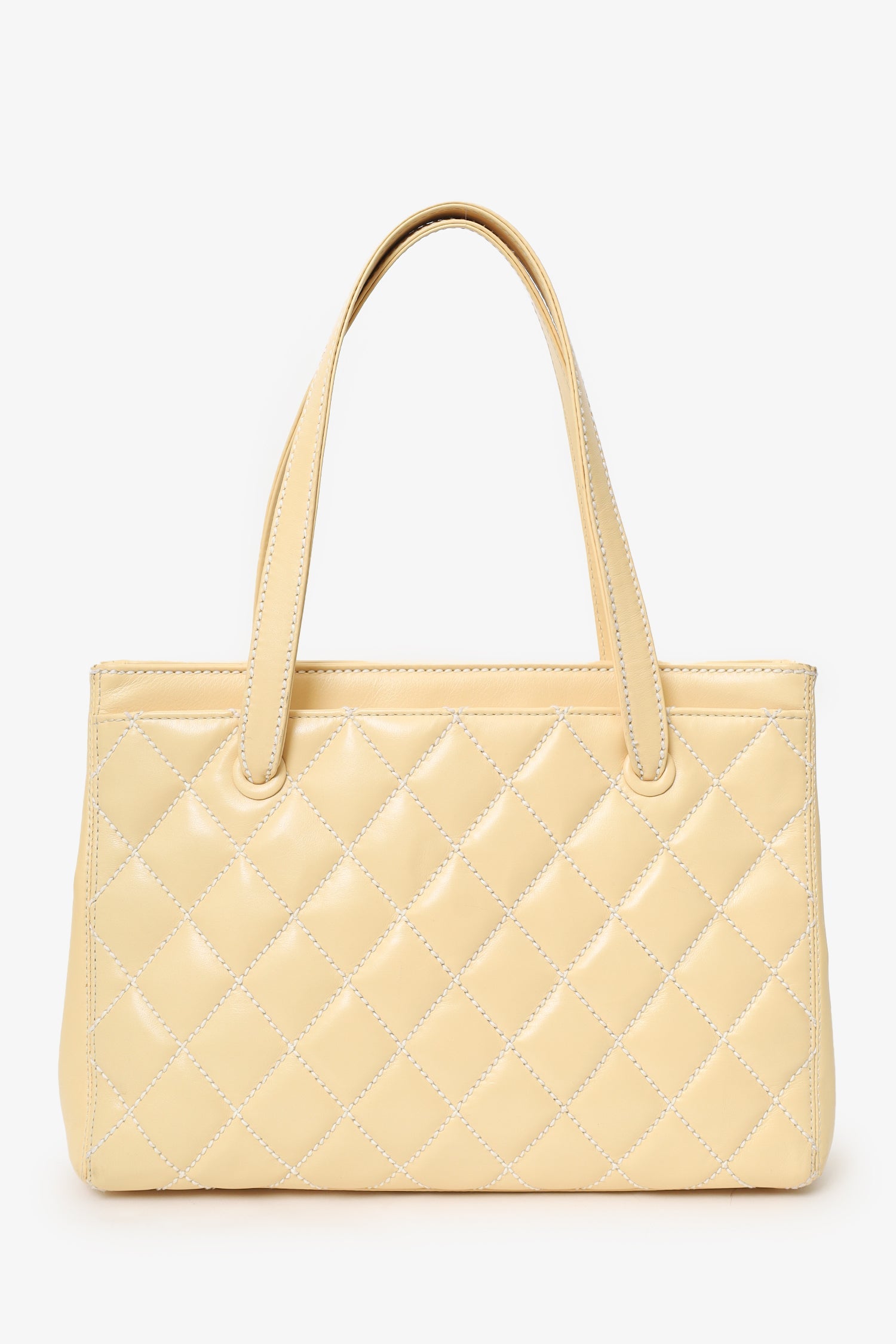 Pre-Loved Chanel™ 2004-05 Beige Leather Wild Stitch Surpique Tote Bag