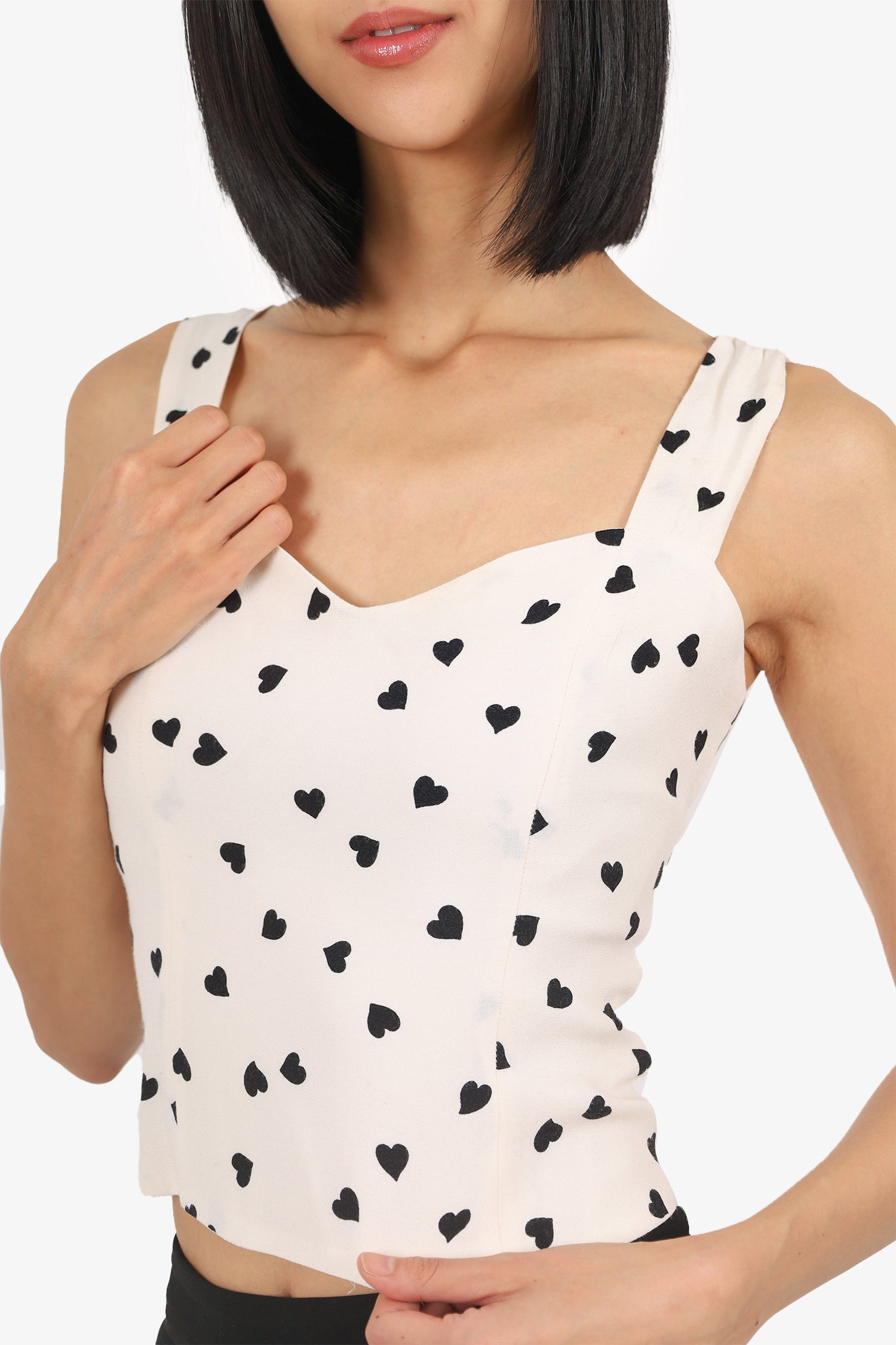 Reformation White/Black Heart Print Top Size 6