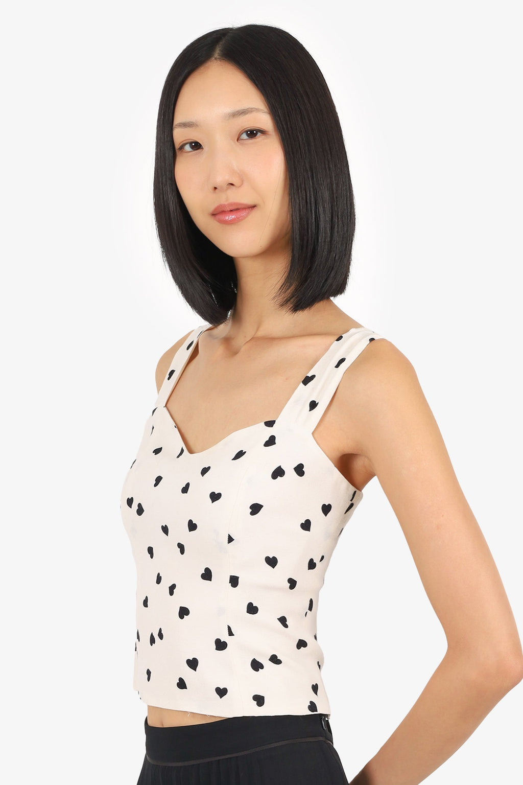 Reformation White/Black Heart Print Top Size 6