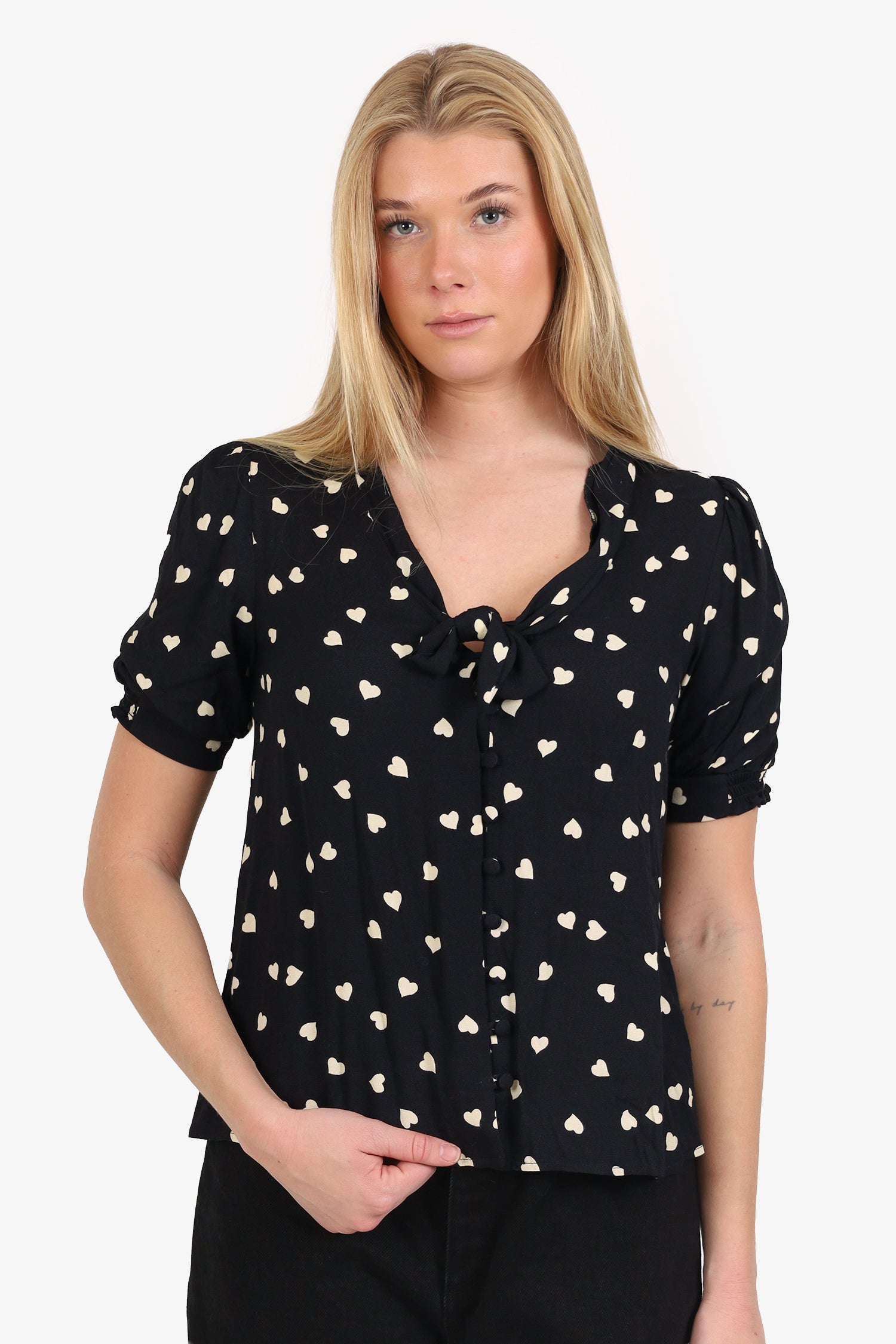 Reformation Black/White Heart Blouse Size S