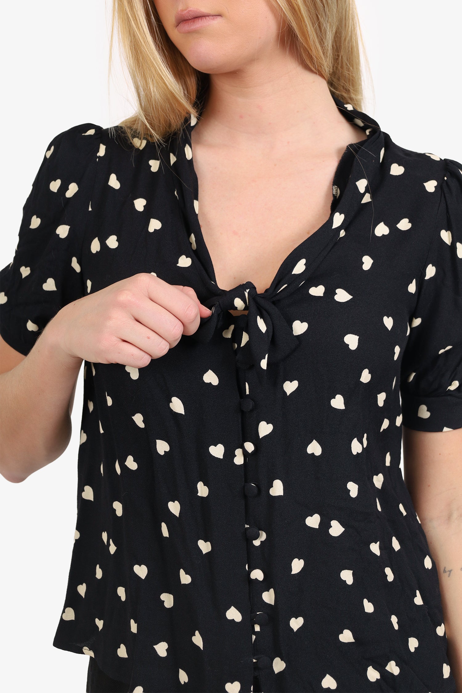 Reformation Black/White Heart Blouse Size S