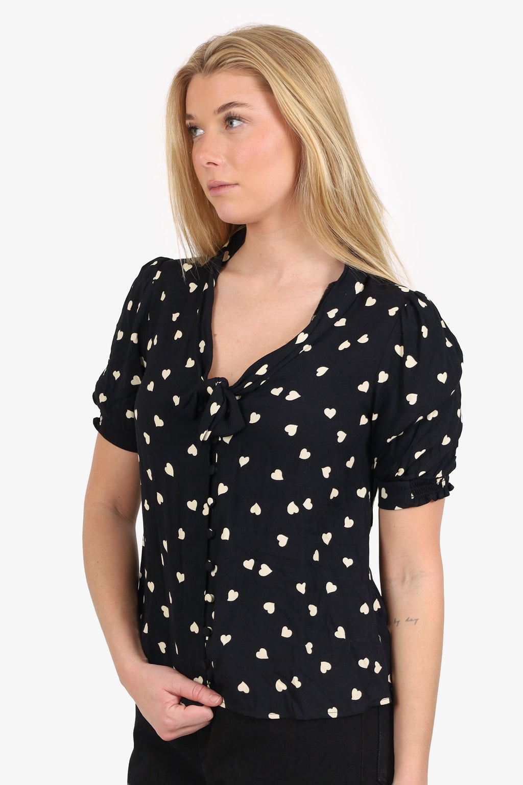 Reformation Black/White Heart Blouse Size S