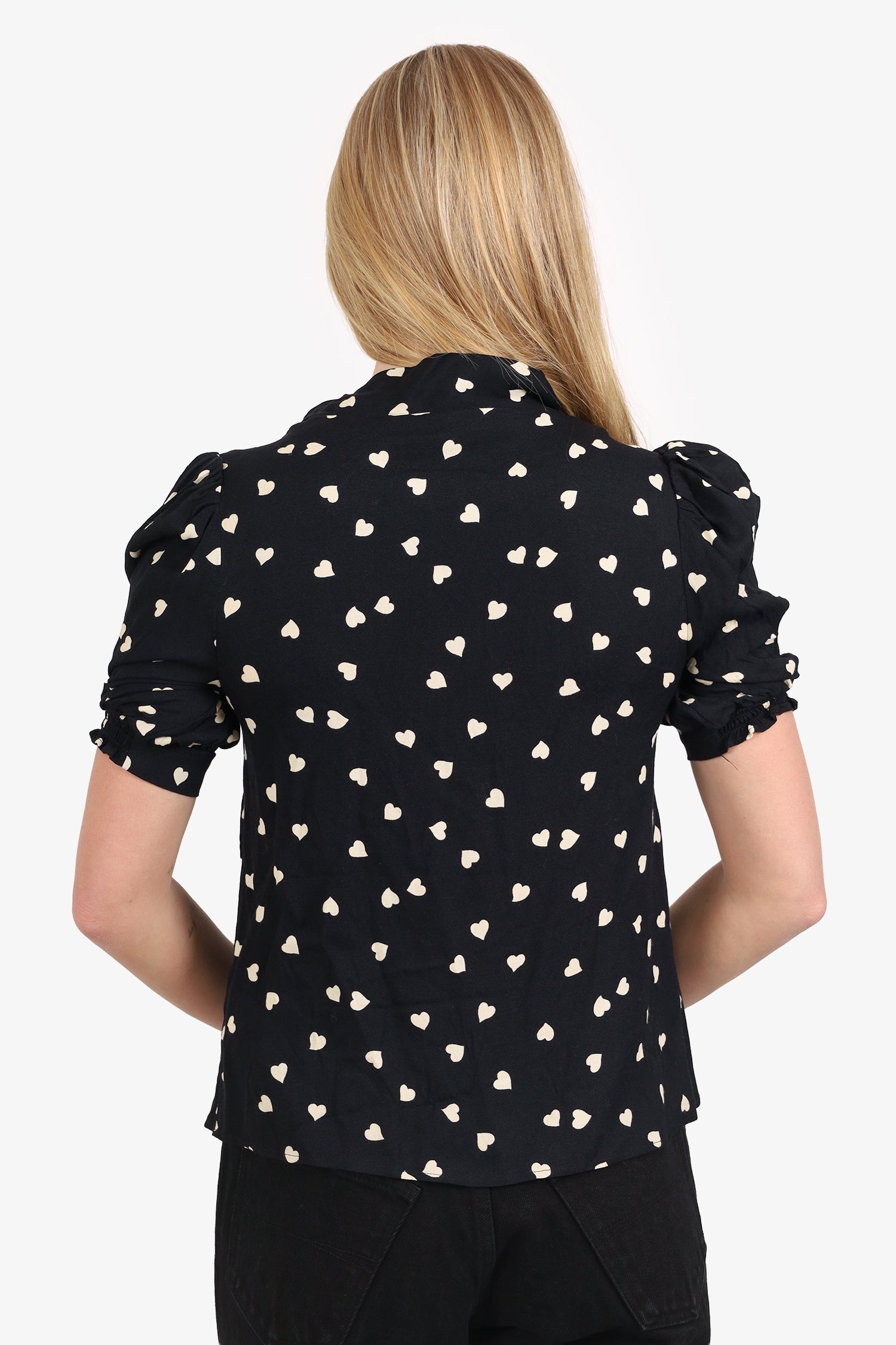 Reformation Black/White Heart Blouse Size S