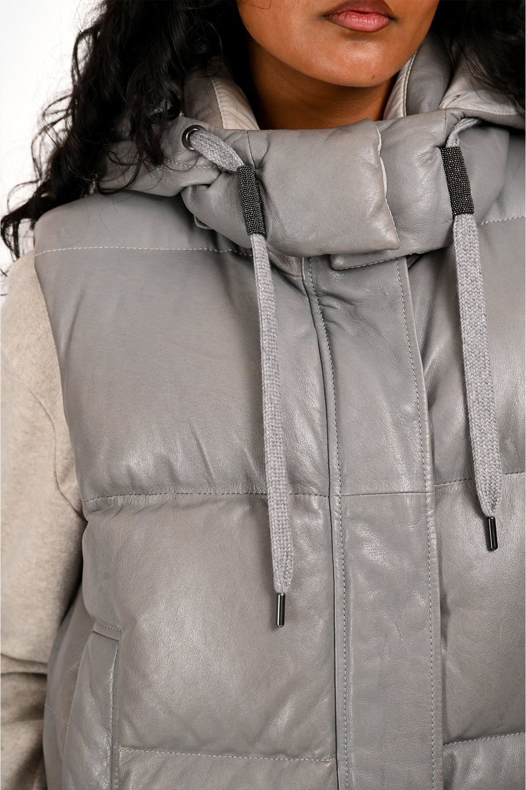 Brunello Cucinelli Grey Leather 'Gilet' Cropped Leather Vest Size 40