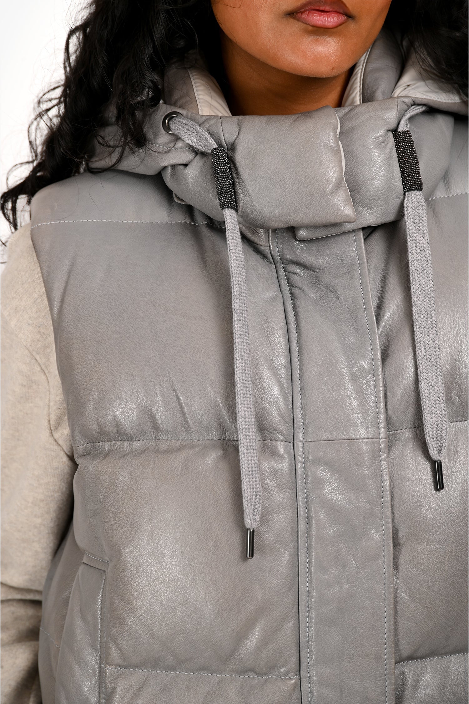 Brunello Cucinelli Grey Leather 'Gilet' Cropped Leather Vest Size 40