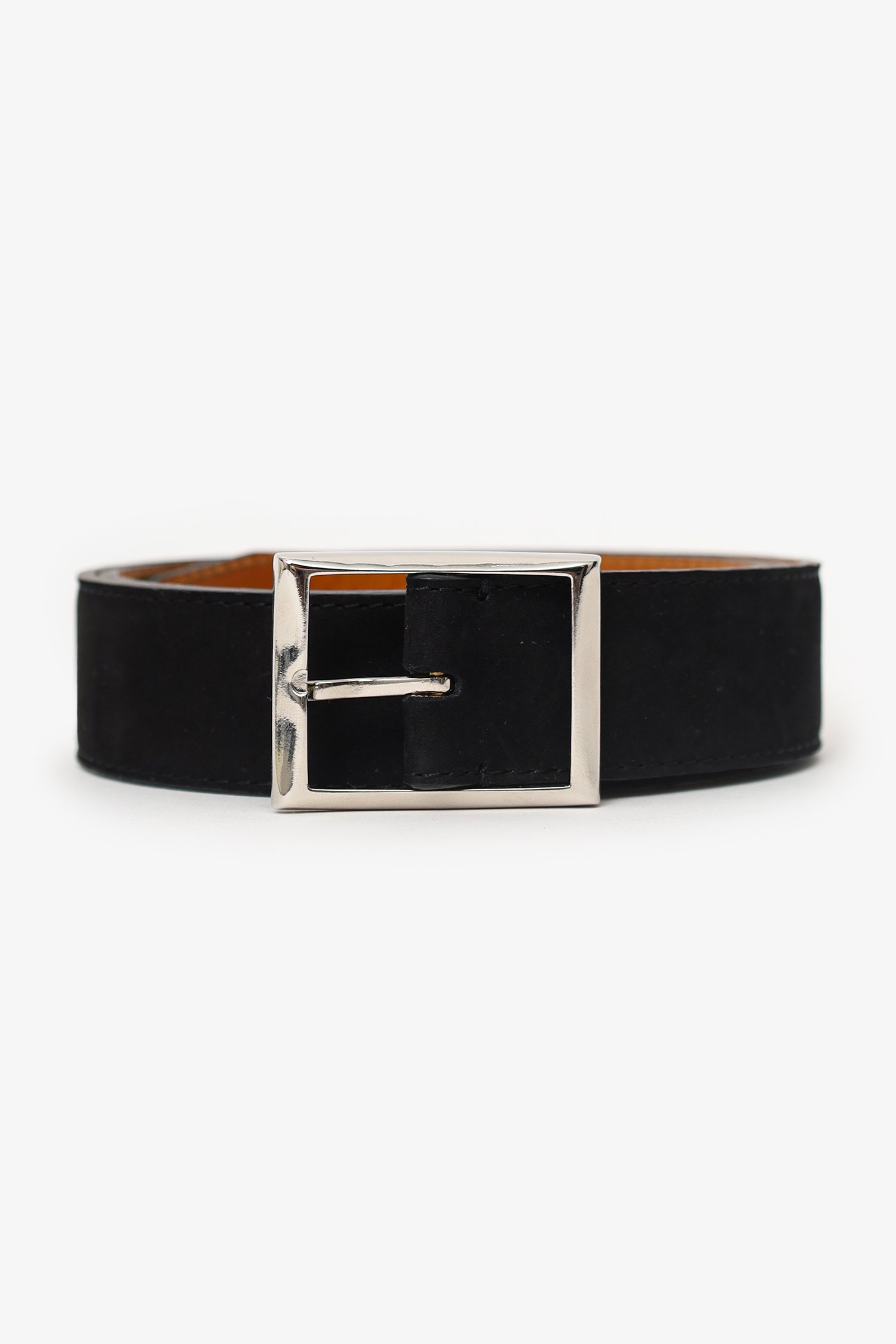Berluti Black Suede Leather Waist Belt Size 95 Mens