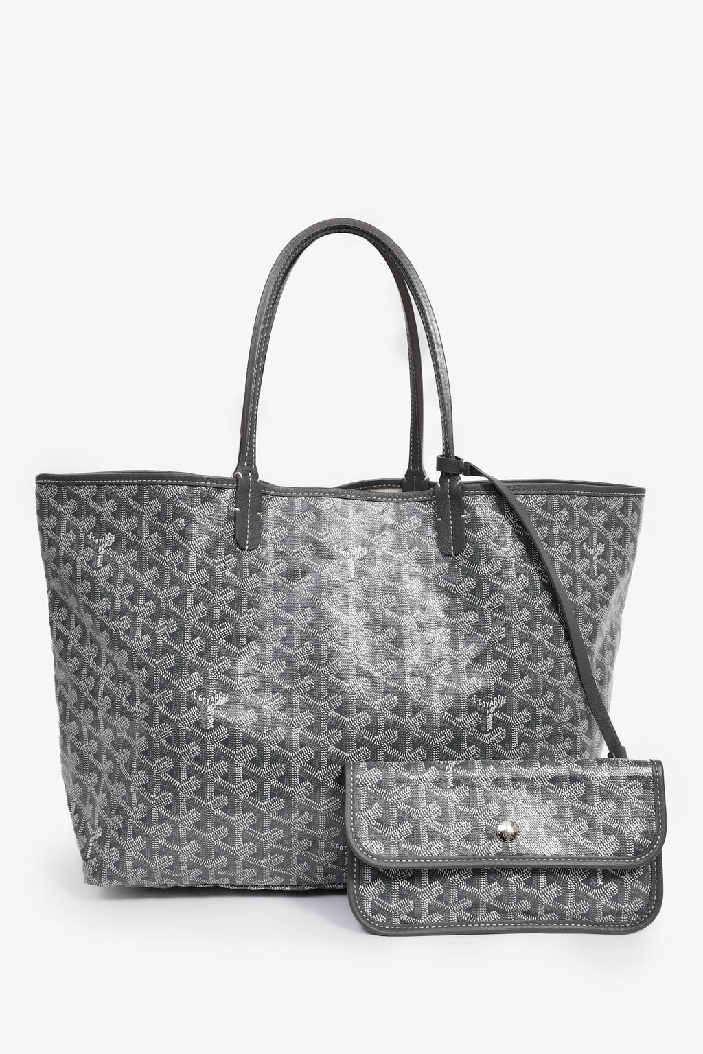 Goyard 2014 Grey Goyardine St. Louis PM Tote With Pouch