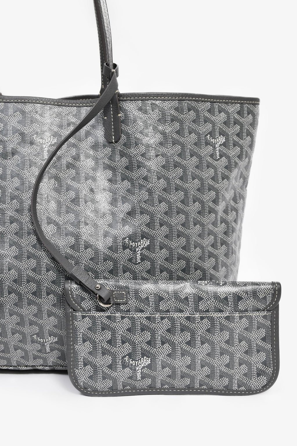 Goyard 2014 Grey Goyardine St. Louis PM Tote With Pouch