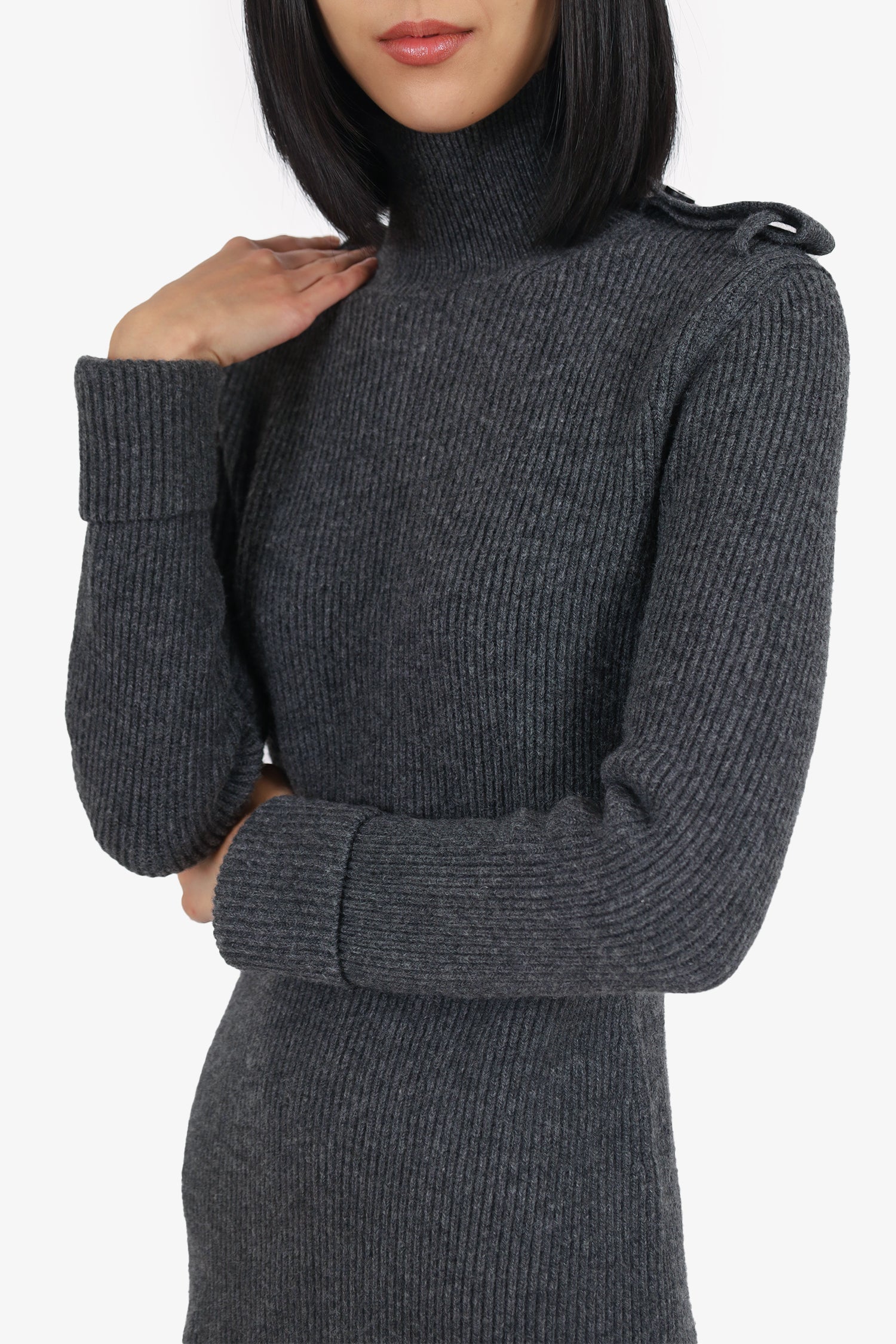 Alexander McQueen Grey Wool Ribbed Knit Turtleneck Mini Dress Size S