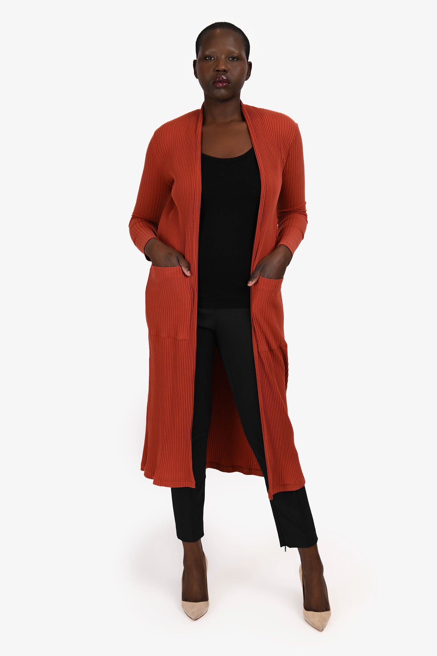 Maje Burnt Orange Cotton Ribbed Long Sleeve Long igan Size 1