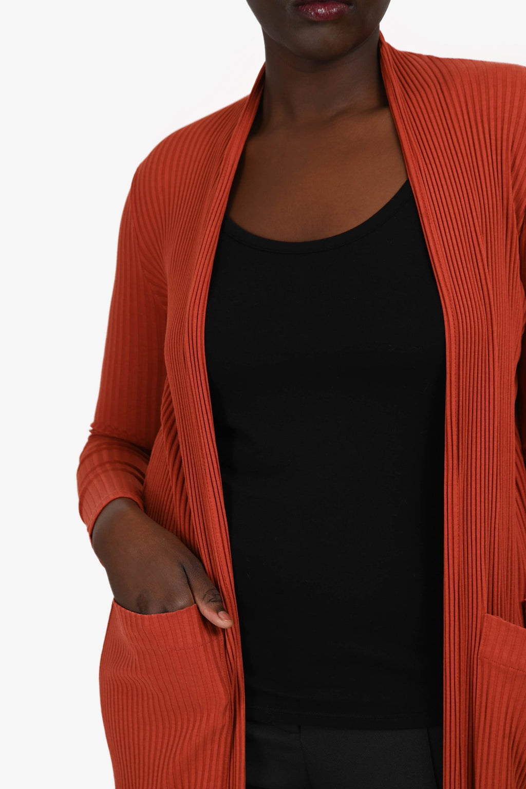 Maje Burnt Orange Cotton Ribbed Long Sleeve Long igan Size 1